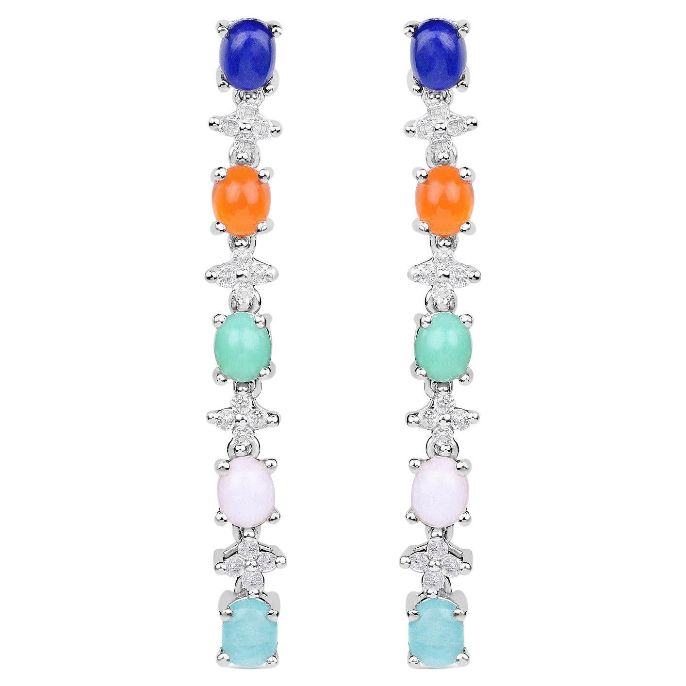 Natural 4.50 Carats Multicolor Gemstone Dangle Earrings For Sale