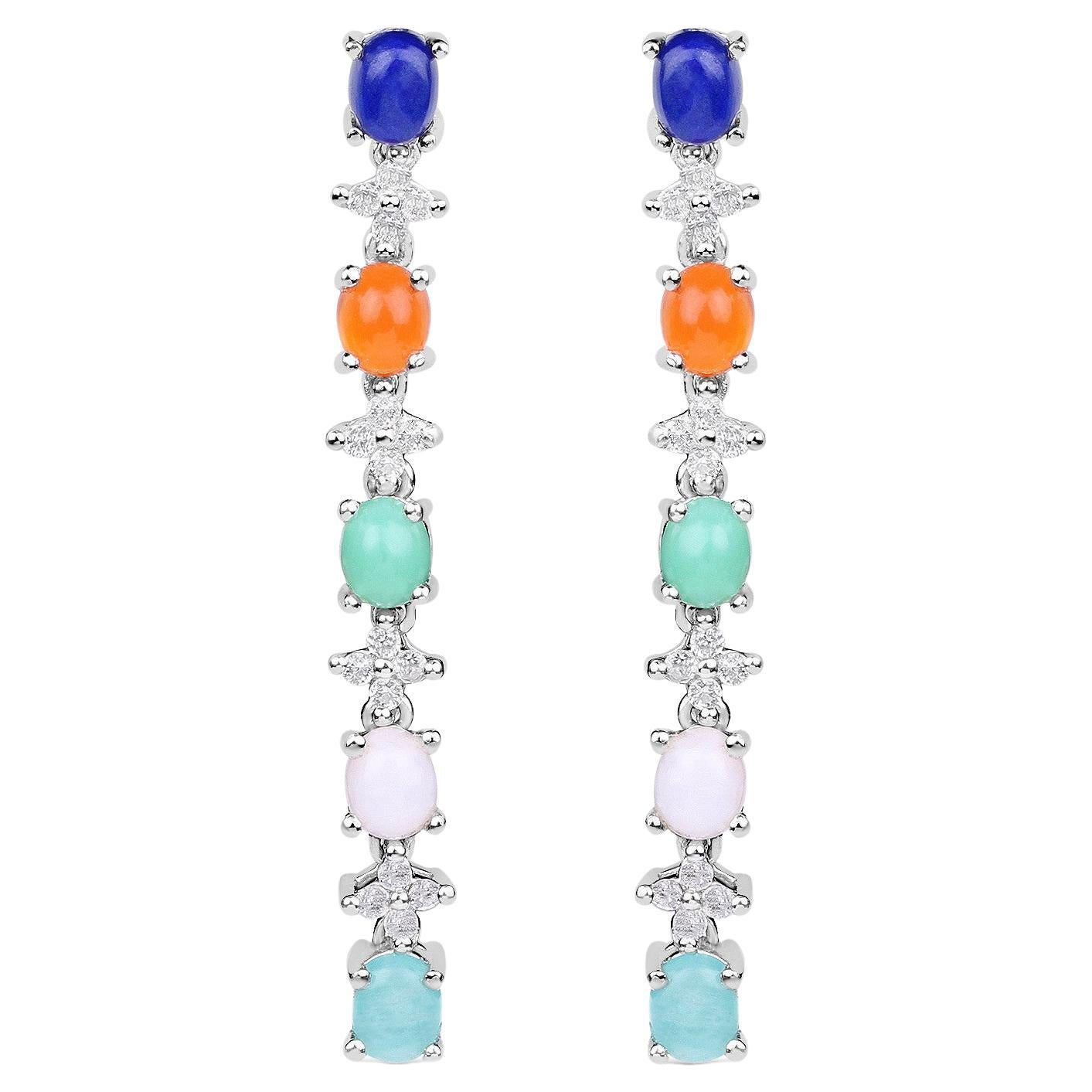 Natural 4.50 Carats Multicolor Gemstone Dangle Earrings