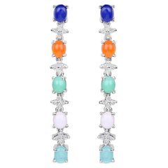 Natural 4.50 Carats Multicolor Gemstone Dangle Earrings