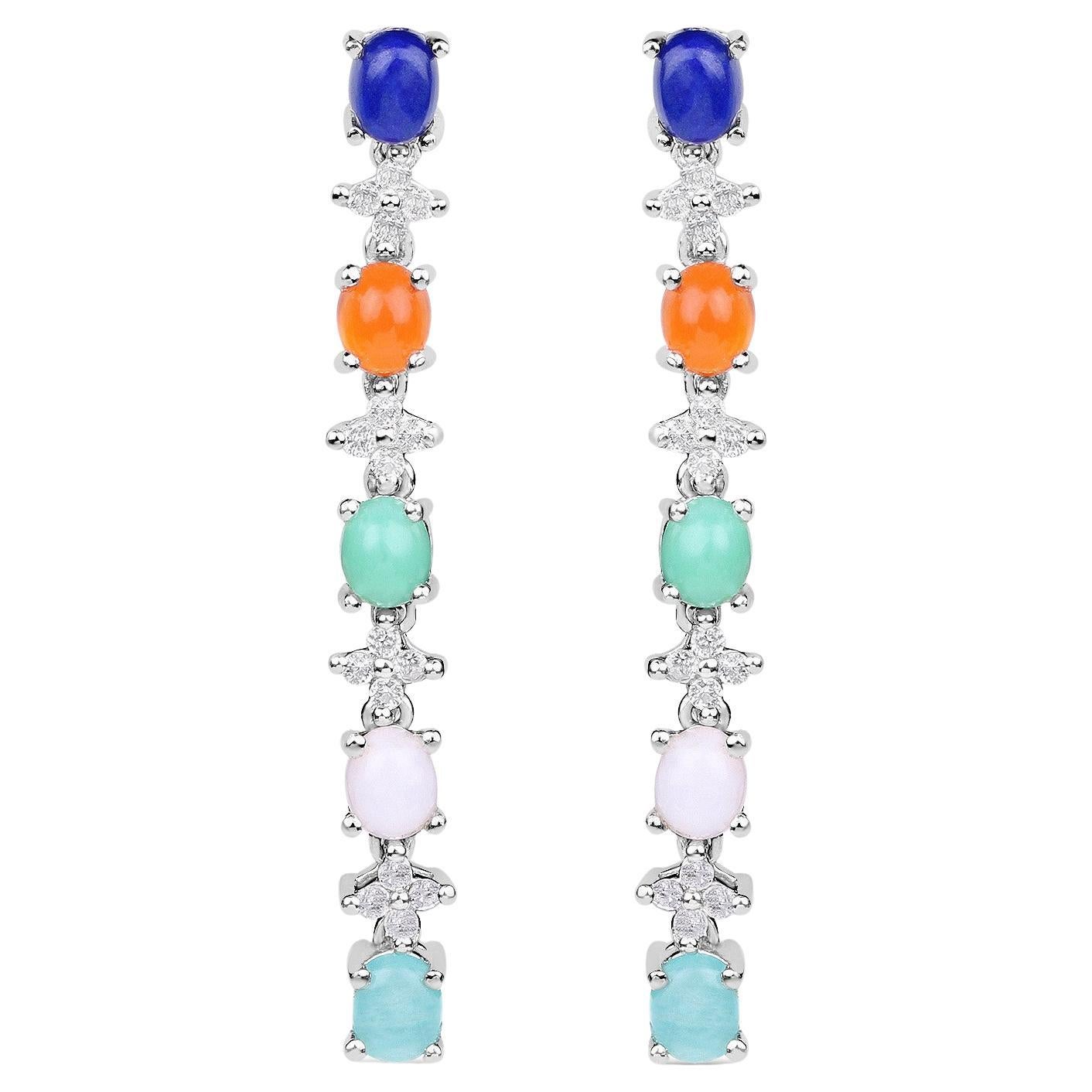 Natural 4.50 Carats Multicolor Gemstone Dangle Earrings
