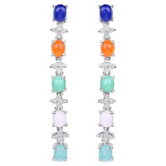 Natural 4.50 Carats Multicolor Gemstone Dangle Earrings
