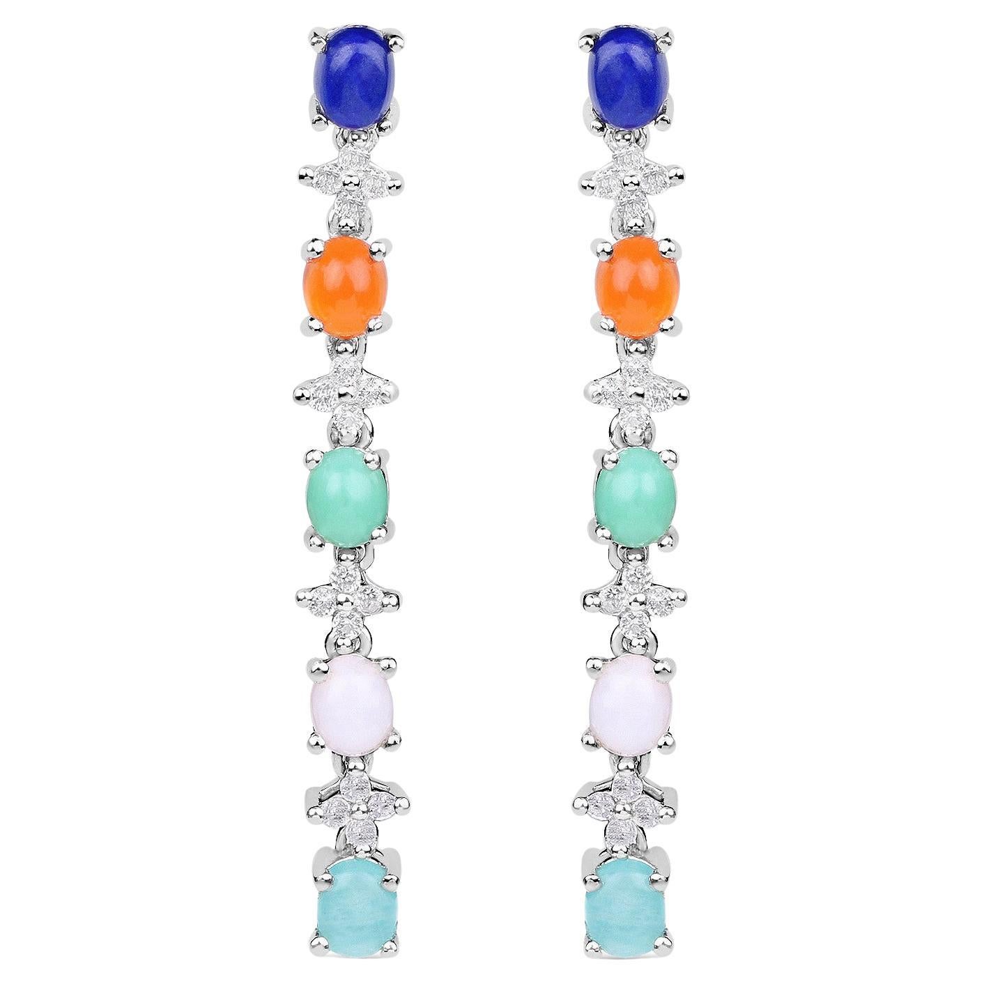 Natural 4.50 Carats Multicolor Gemstone Dangle Earrings