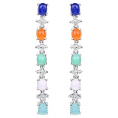 Natural 4.50 Carats Multicolor Gemstone Dangle Earrings