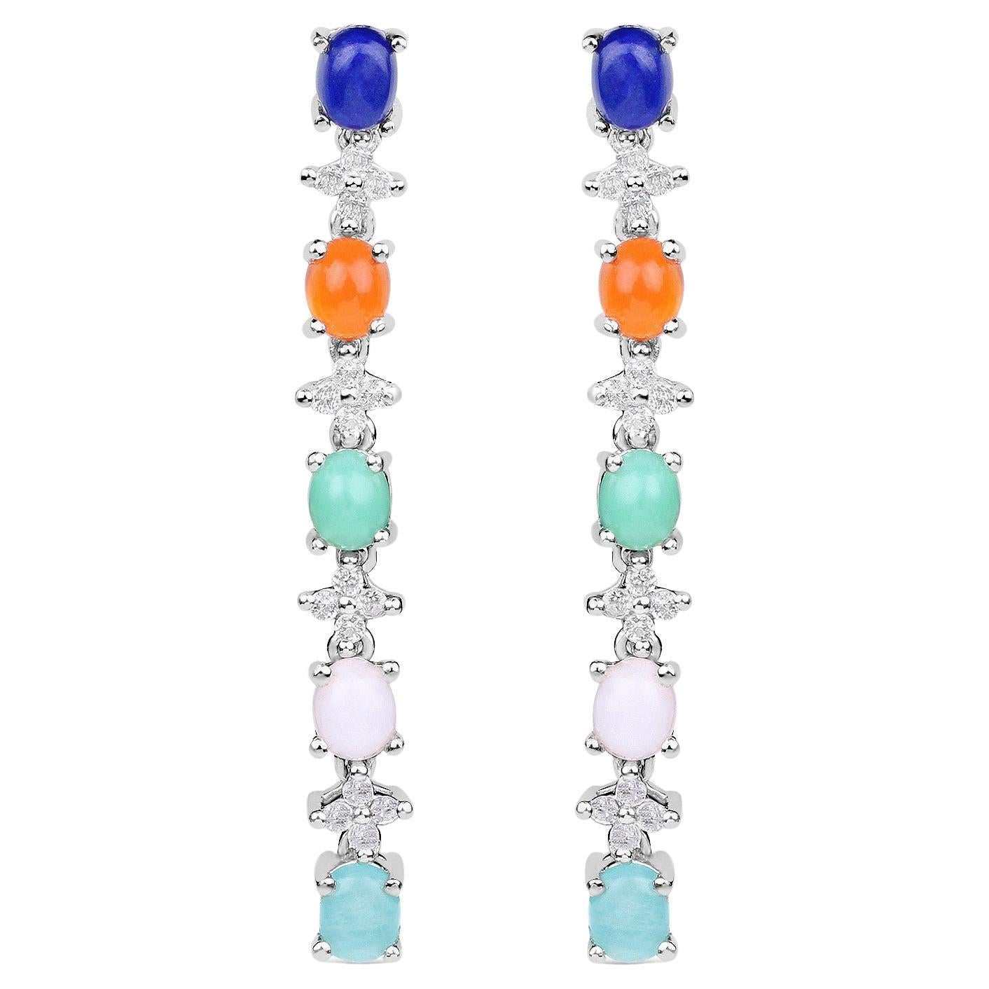 Natural 4.50 Carats Multicolor Gemstone Dangle Earrings For Sale