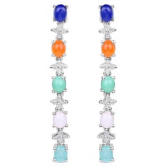 Natural 4.50 Carats Multicolor Gemstone Dangle Earrings
