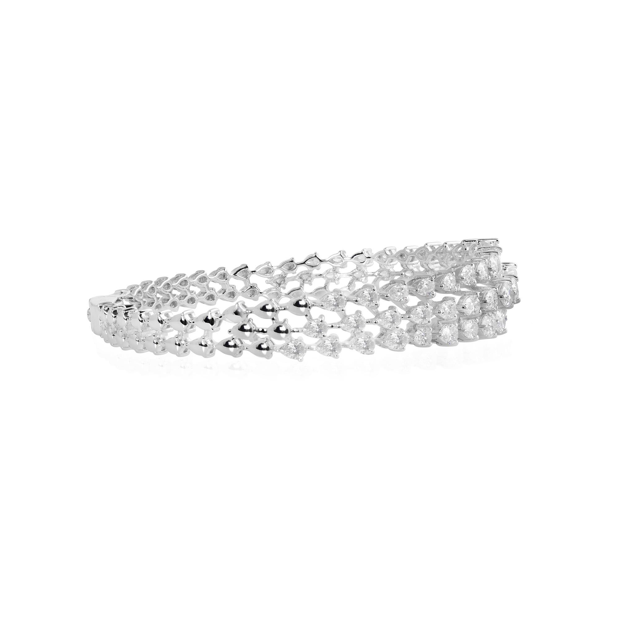 Modern Natural 4.55 Carat Pear Diamond Cuff Bangle Bracelet 18 Karat White Gold Jewelry For Sale