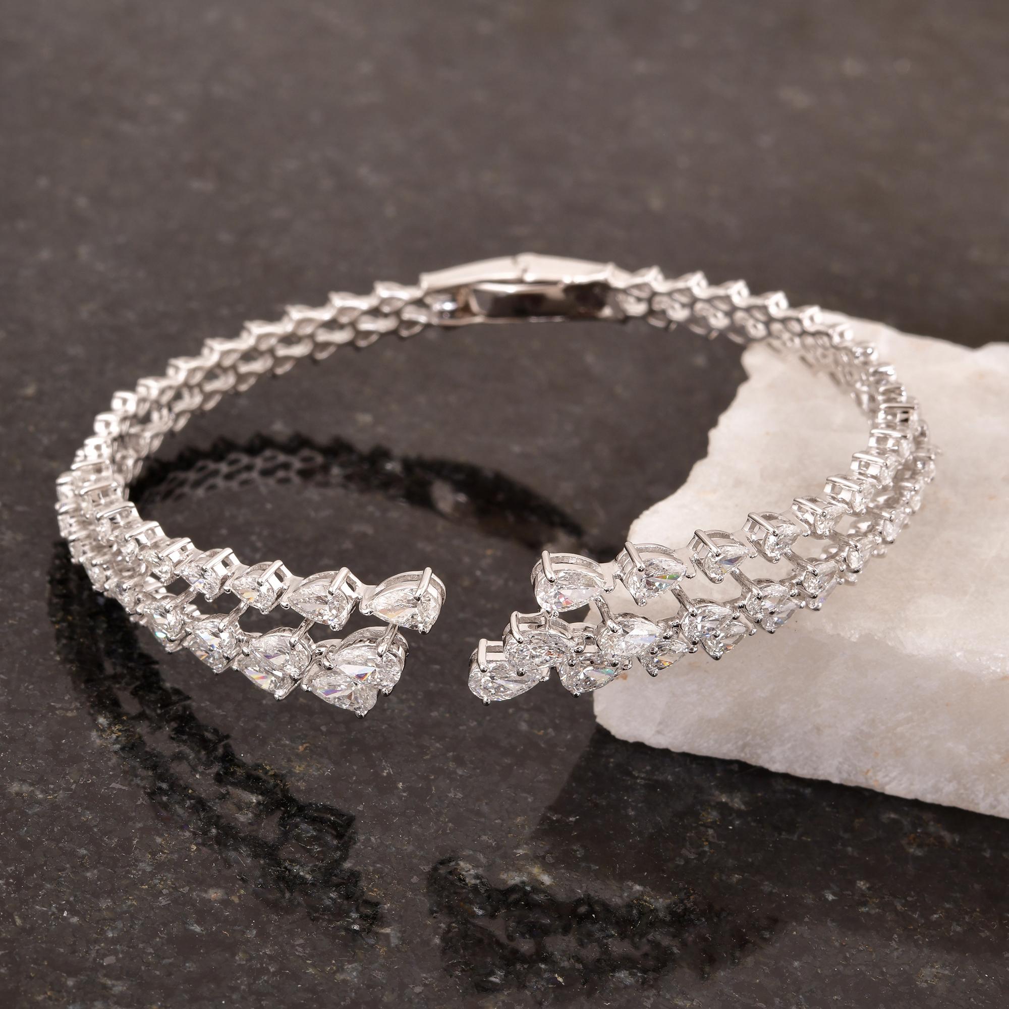 Women's Natural 4.55 Carat Pear Diamond Cuff Bangle Bracelet 18 Karat White Gold Jewelry For Sale