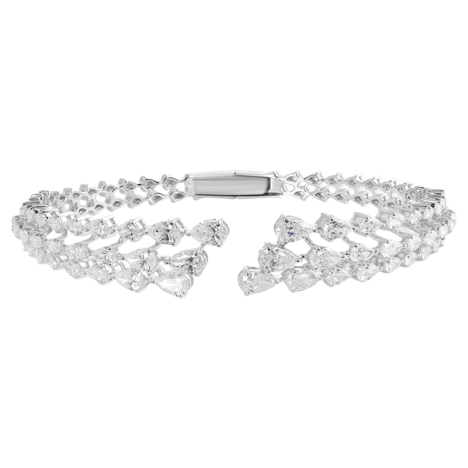 Natural 4.55 Carat Pear Diamond Cuff Bangle Bracelet 18 Karat White Gold Jewelry