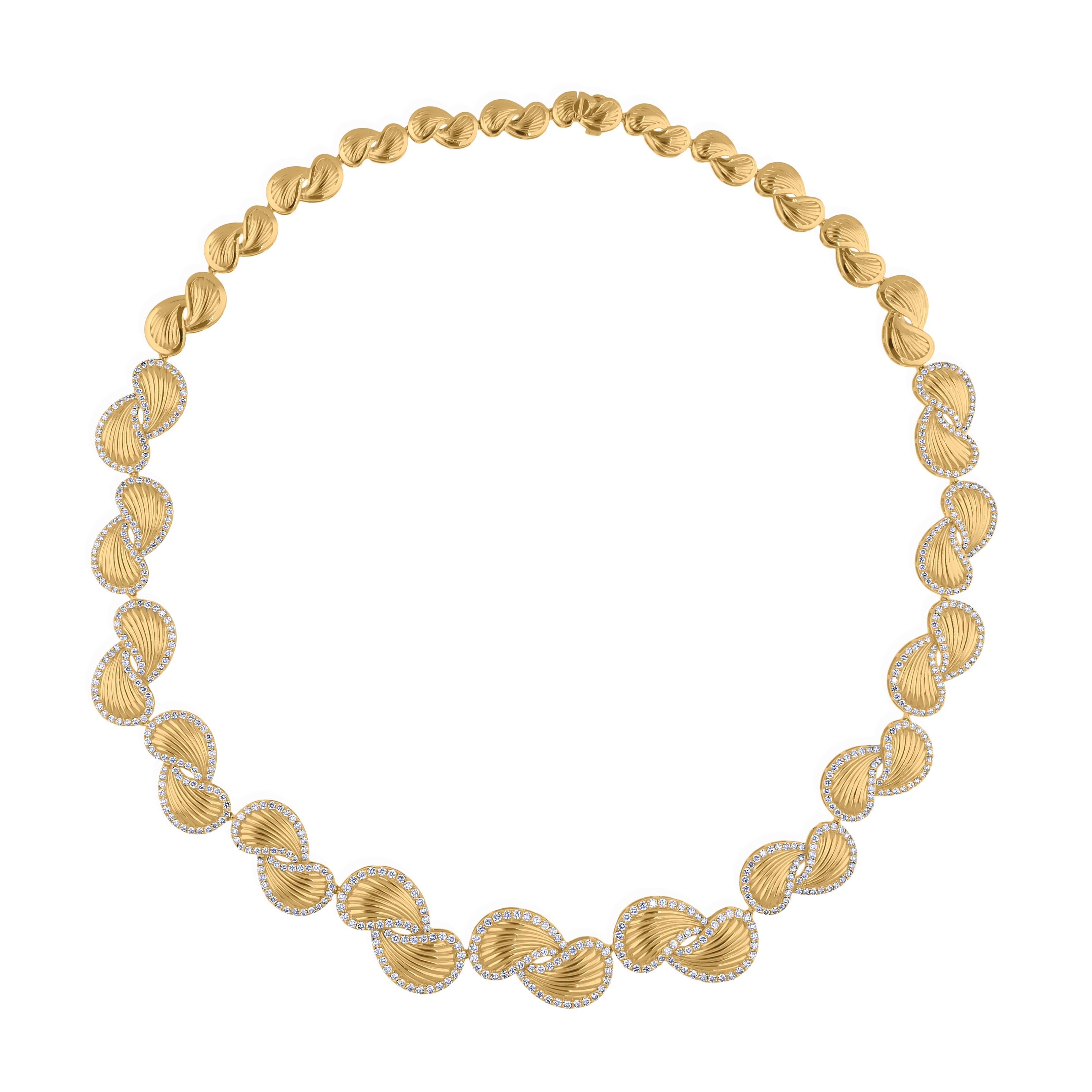 Spectrum Jewels Round Cut 4.55Ct Natural Diamond Statement Necklace 14K Gold For Sale 1