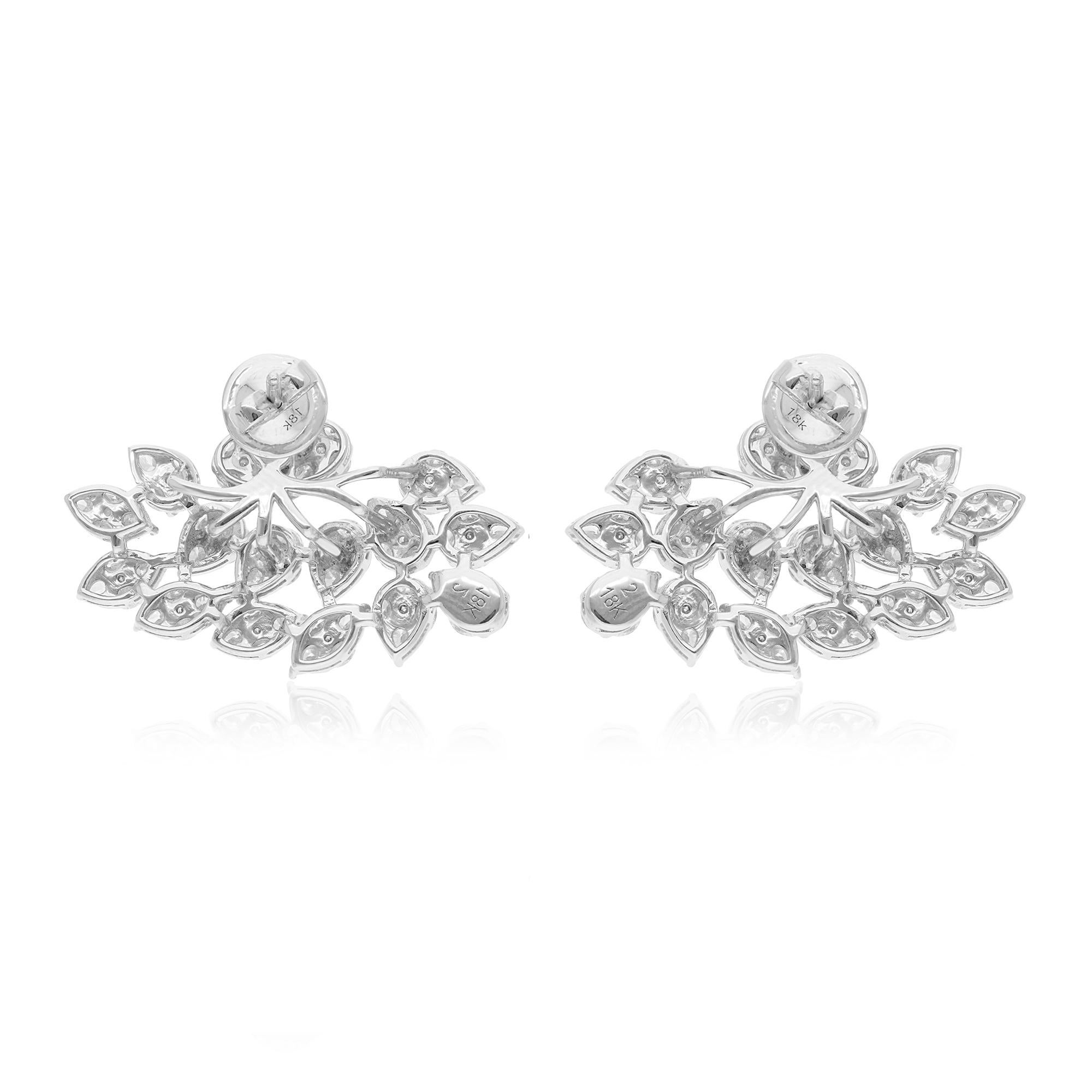 Natural 4.56 Carat Diamond Leaf Earrings 14 Karat White Gold Handmade Jewelry In New Condition For Sale In Diera, Dubai