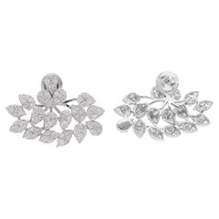 Natural 4.56 Carat Diamond Leaf Earrings 18 Karat White Gold Handmade Jewelry