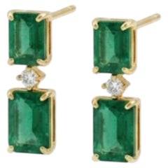 Designer 14K Gold Emerald 4.57ct & Diamond 0.08ct Halo Earrings