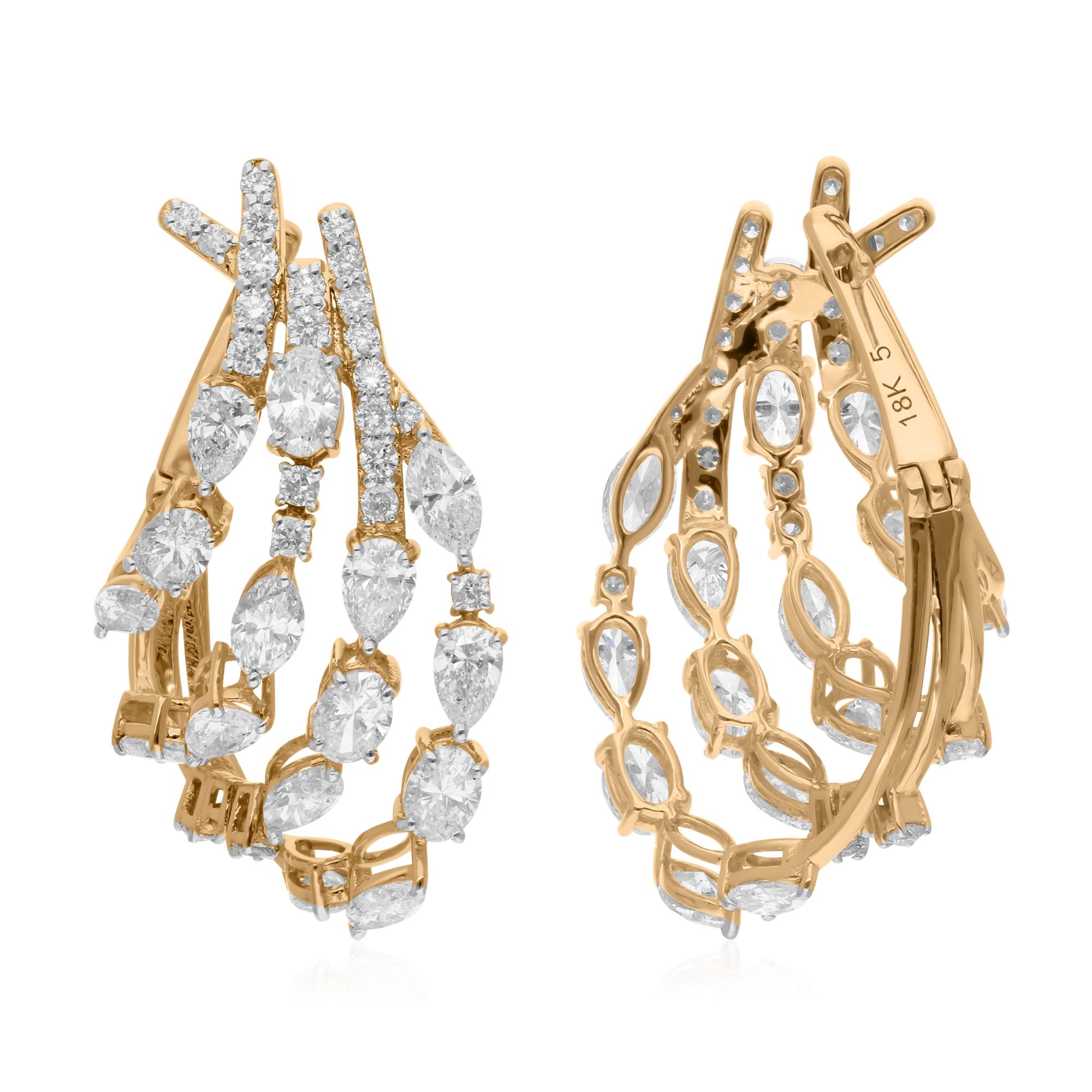 Modern Natural 4.6 Carat SI/H Multi Shape Diamond Earrings 14 Karat Yellow Gold Jewelry For Sale