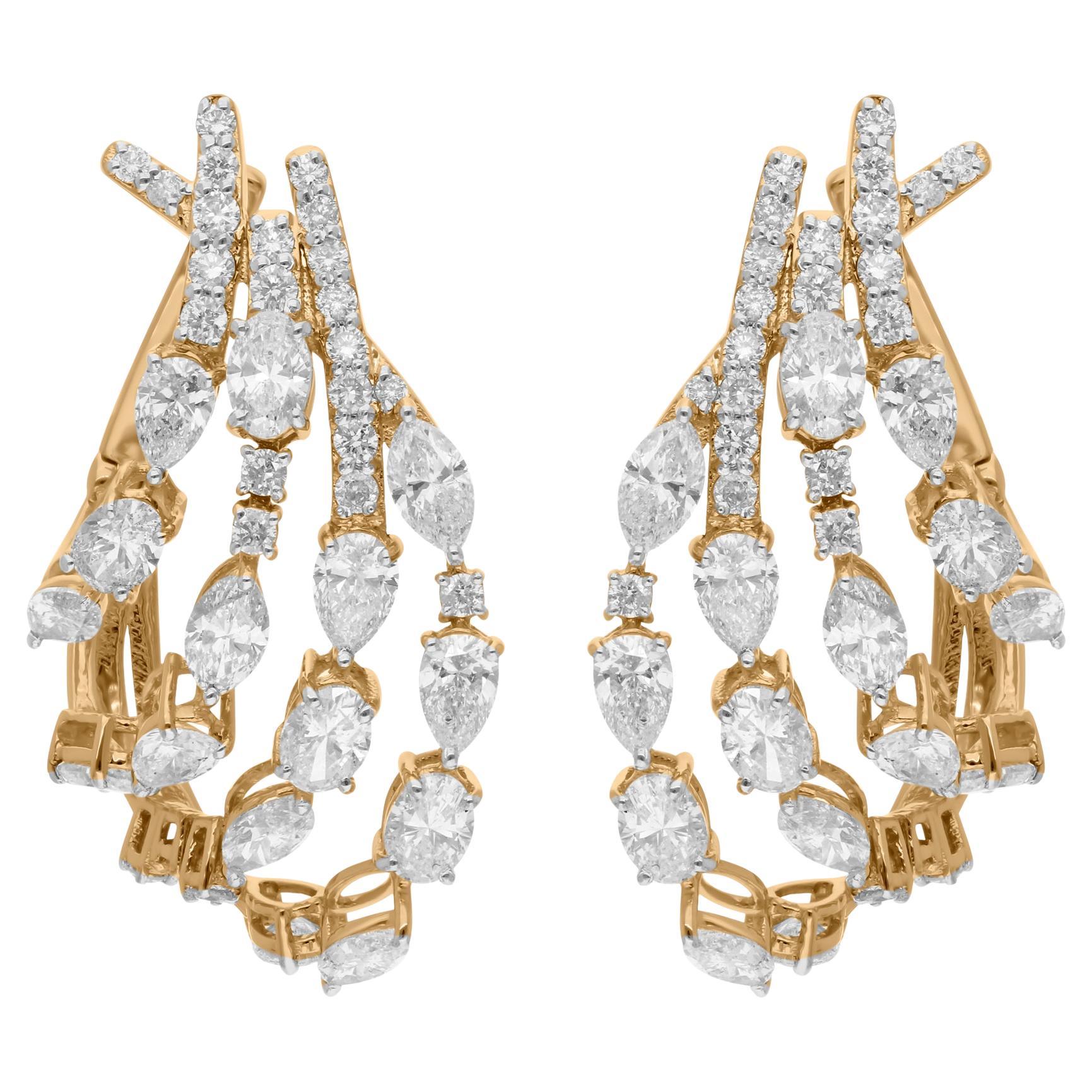 Natural 4.6 Carat SI/H Multi Shape Diamond Earrings 14 Karat Yellow Gold Jewelry