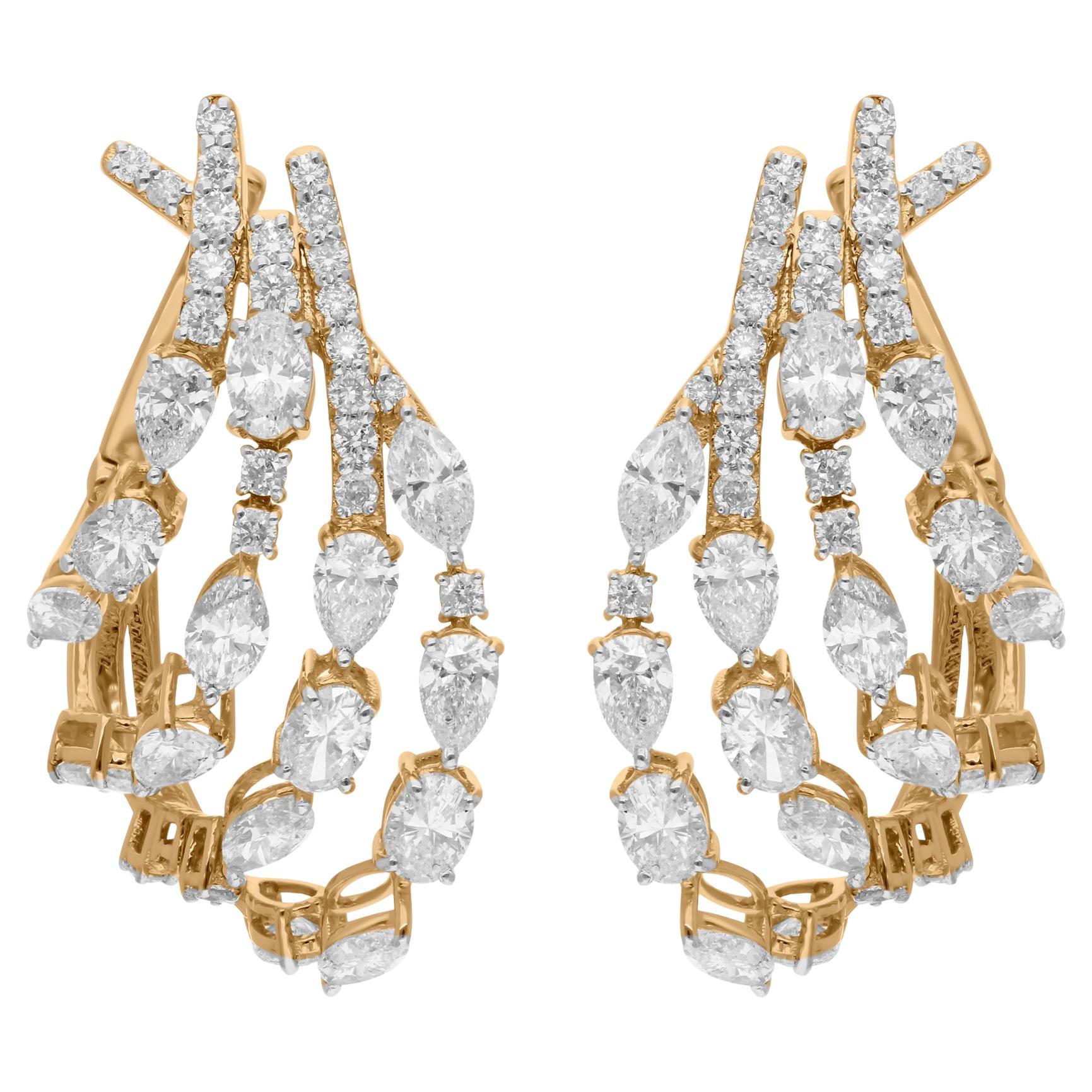 Natural 4.6 Carat SI/H Multi Shape Diamond Earrings 18 Karat Yellow Gold Jewelry