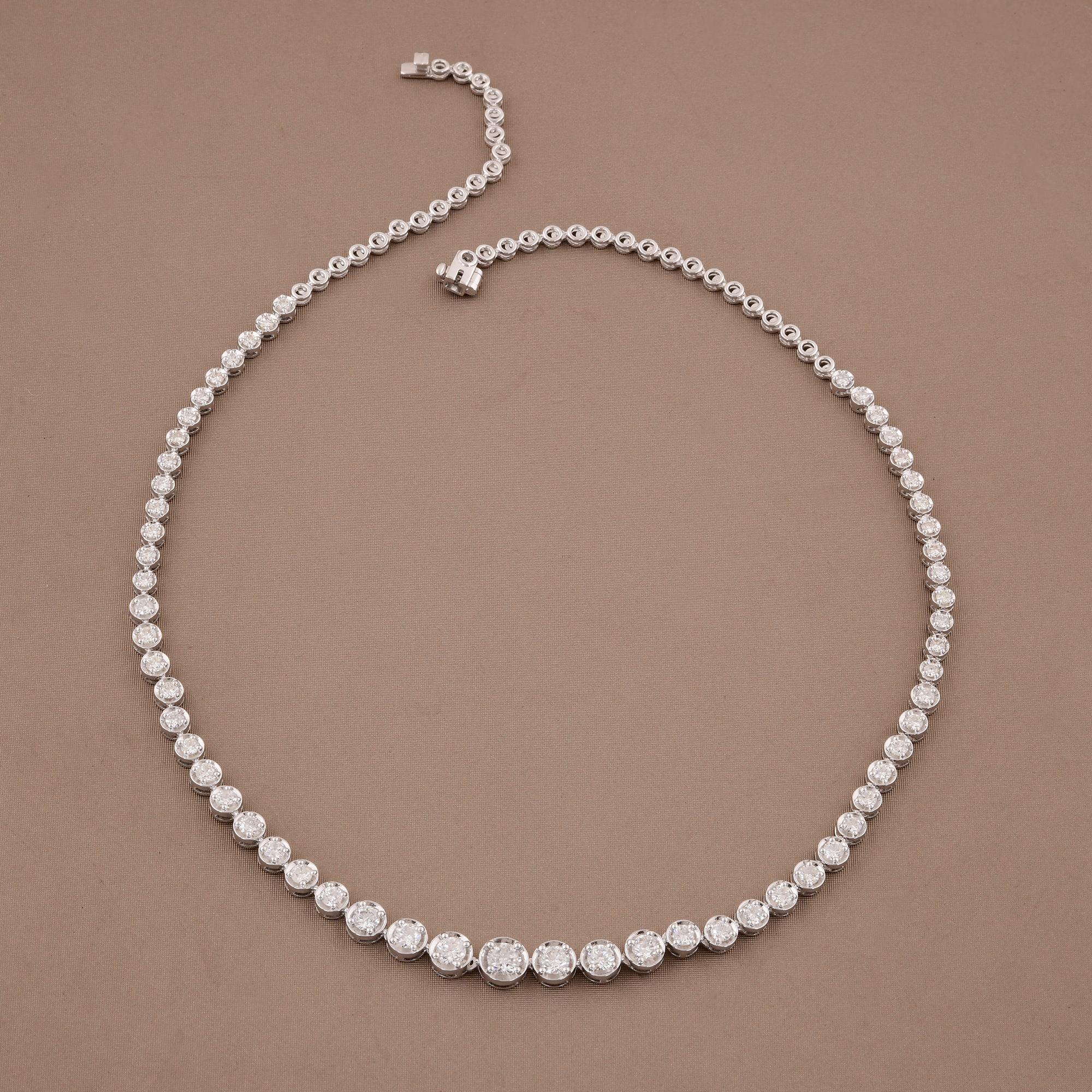 Round Cut Natural 4.61 Carat Round Diamond Necklace 18 Karat White Gold Handmade Jewelry For Sale