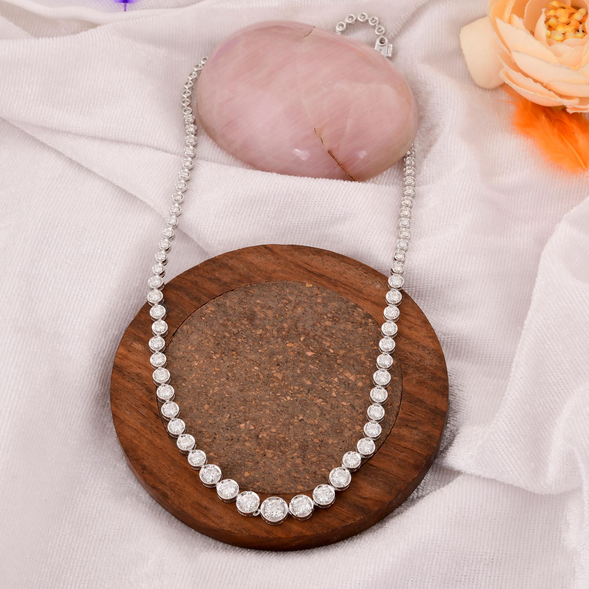 Women's Natural 4.61 Carat Round Diamond Necklace 18 Karat White Gold Handmade Jewelry For Sale