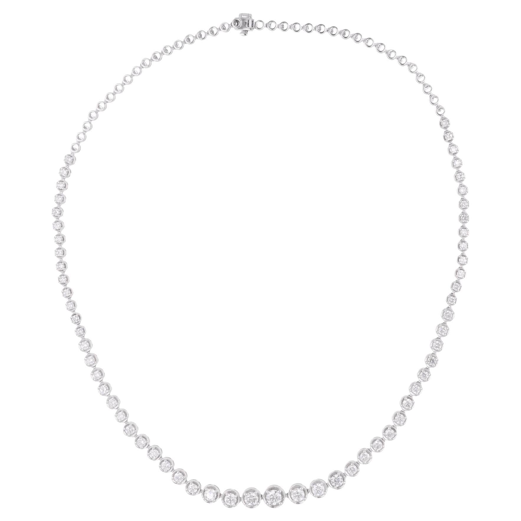 Natural 4.61 Carat Round Diamond Necklace 18 Karat White Gold Handmade Jewelry For Sale