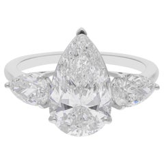 Bague à trois pierres en or blanc 18 carats avec diamant naturel en forme de poire de 4,62 carats SI/H