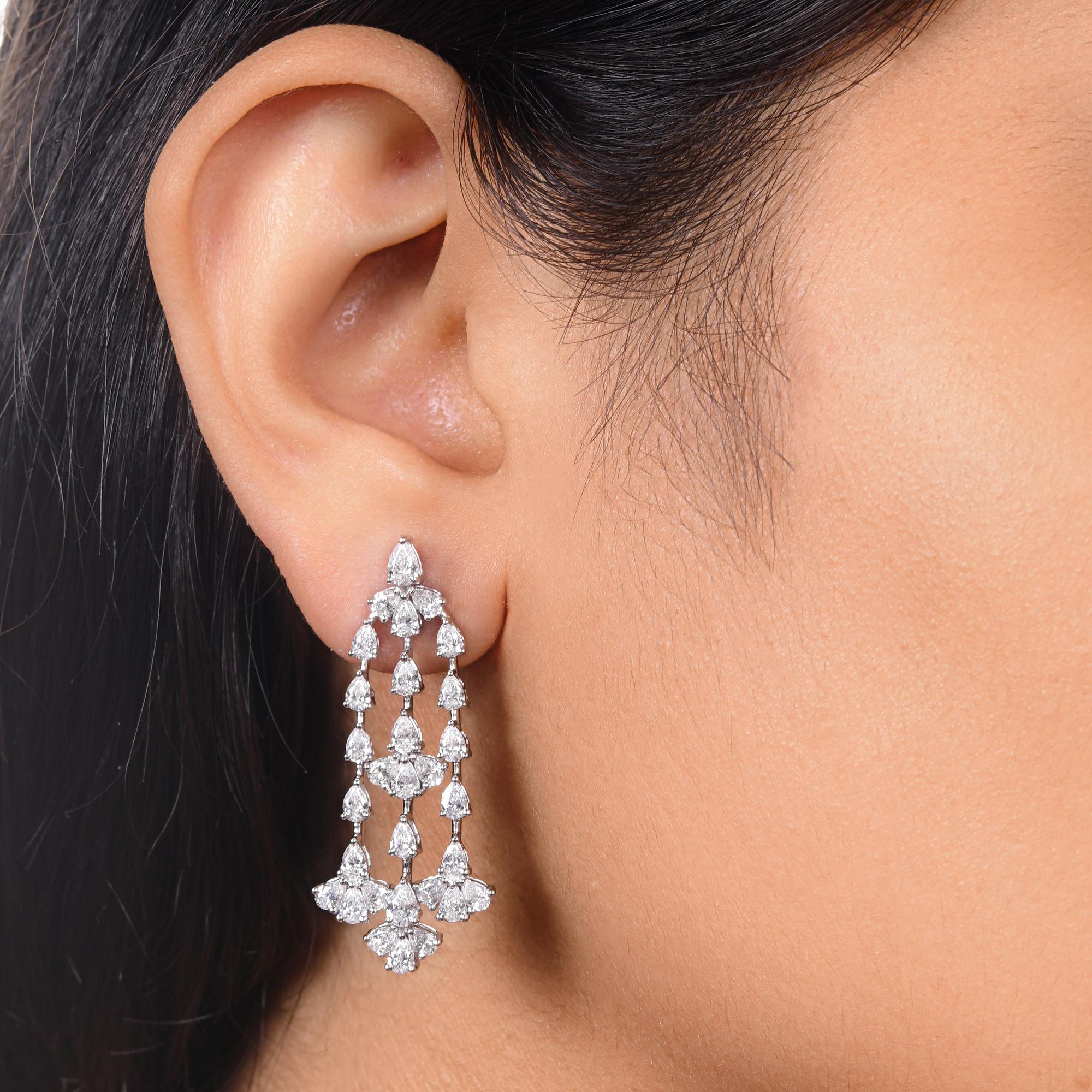 Modern Natural 4.65 Ct. SI/H Pear Shape Diamond Chandelier Earrings 18 Karat White Gold For Sale