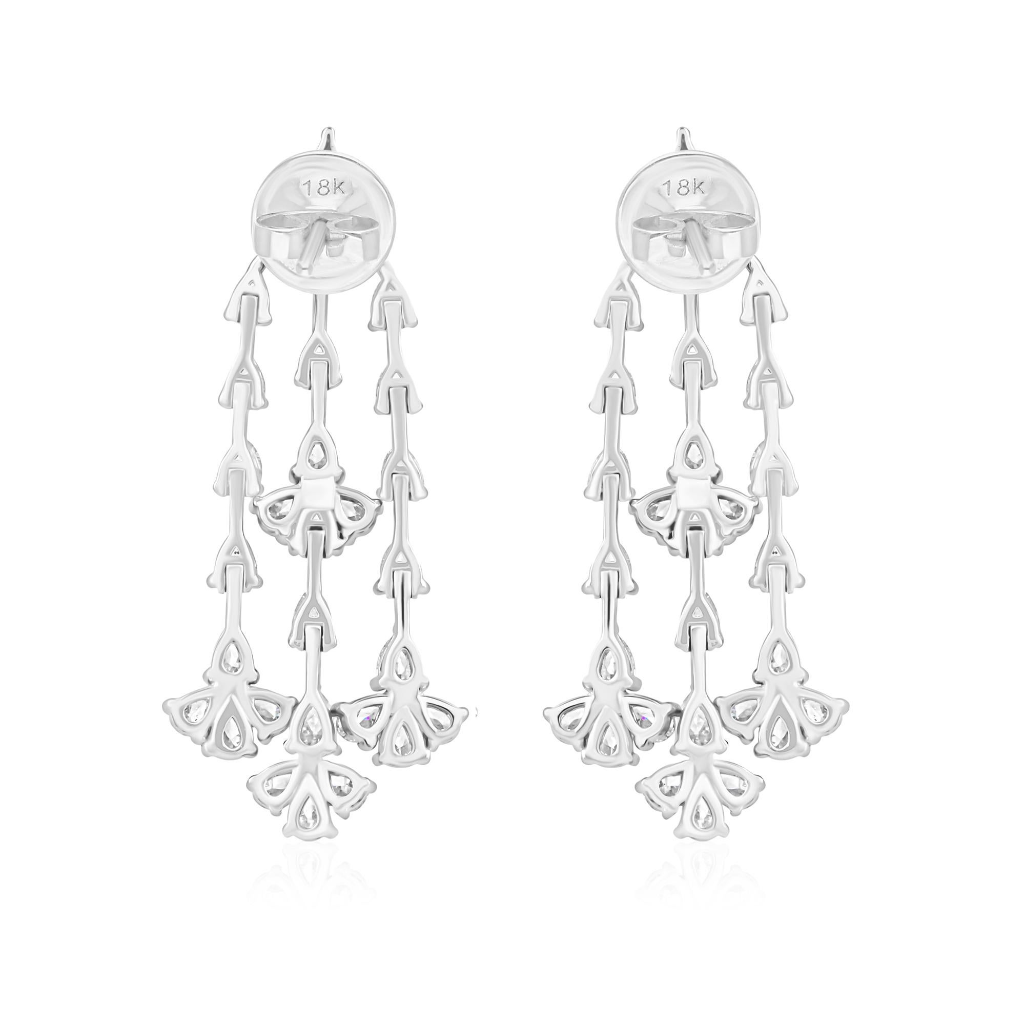 Pear Cut Natural 4.65 Ct. SI/H Pear Shape Diamond Chandelier Earrings 18 Karat White Gold For Sale