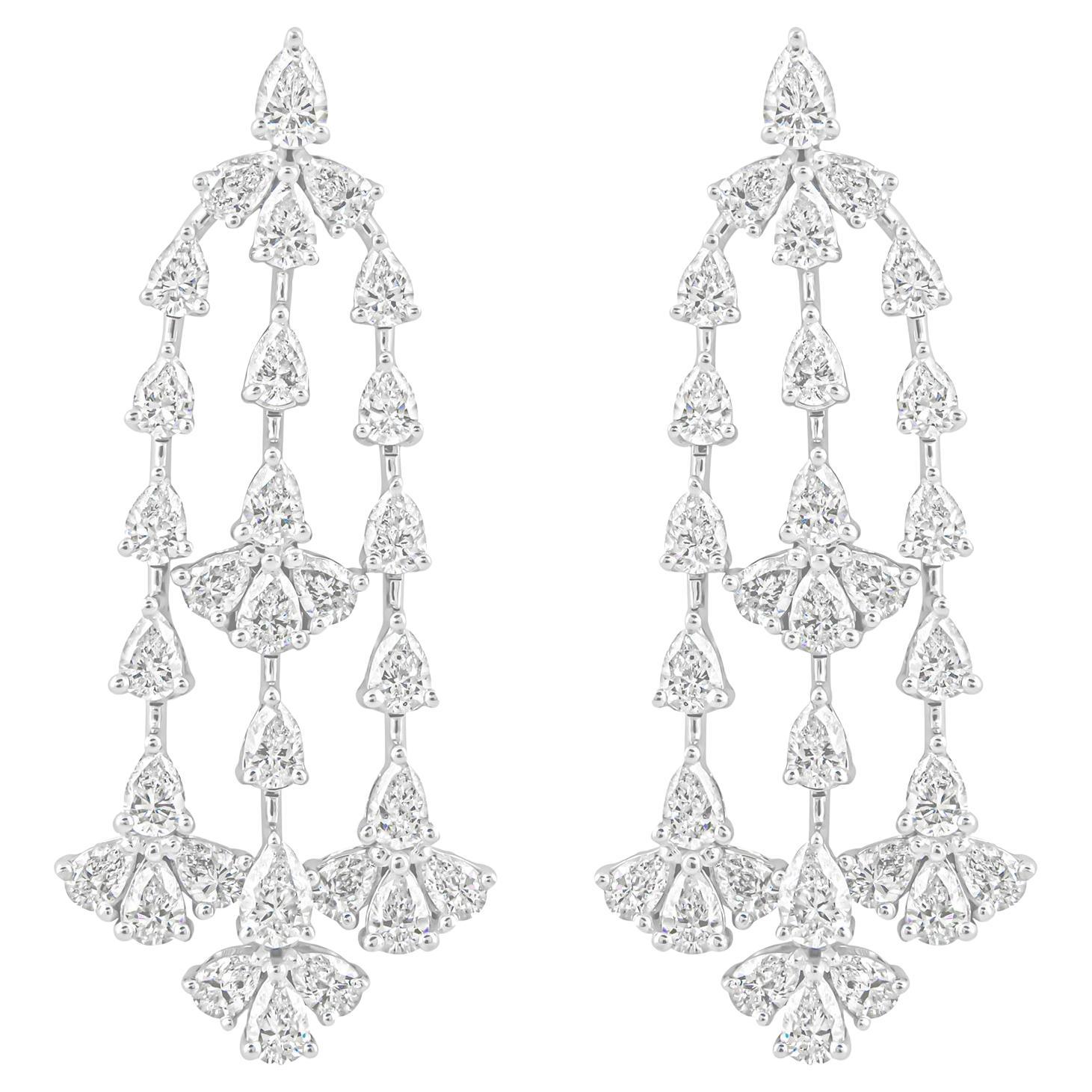 Natural 4.65 Ct. SI/H Pear Shape Diamond Chandelier Earrings 18 Karat White Gold For Sale