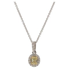 Natural Yellow Oval and White Diamond .62 Carat TW Gold Drop Pendant