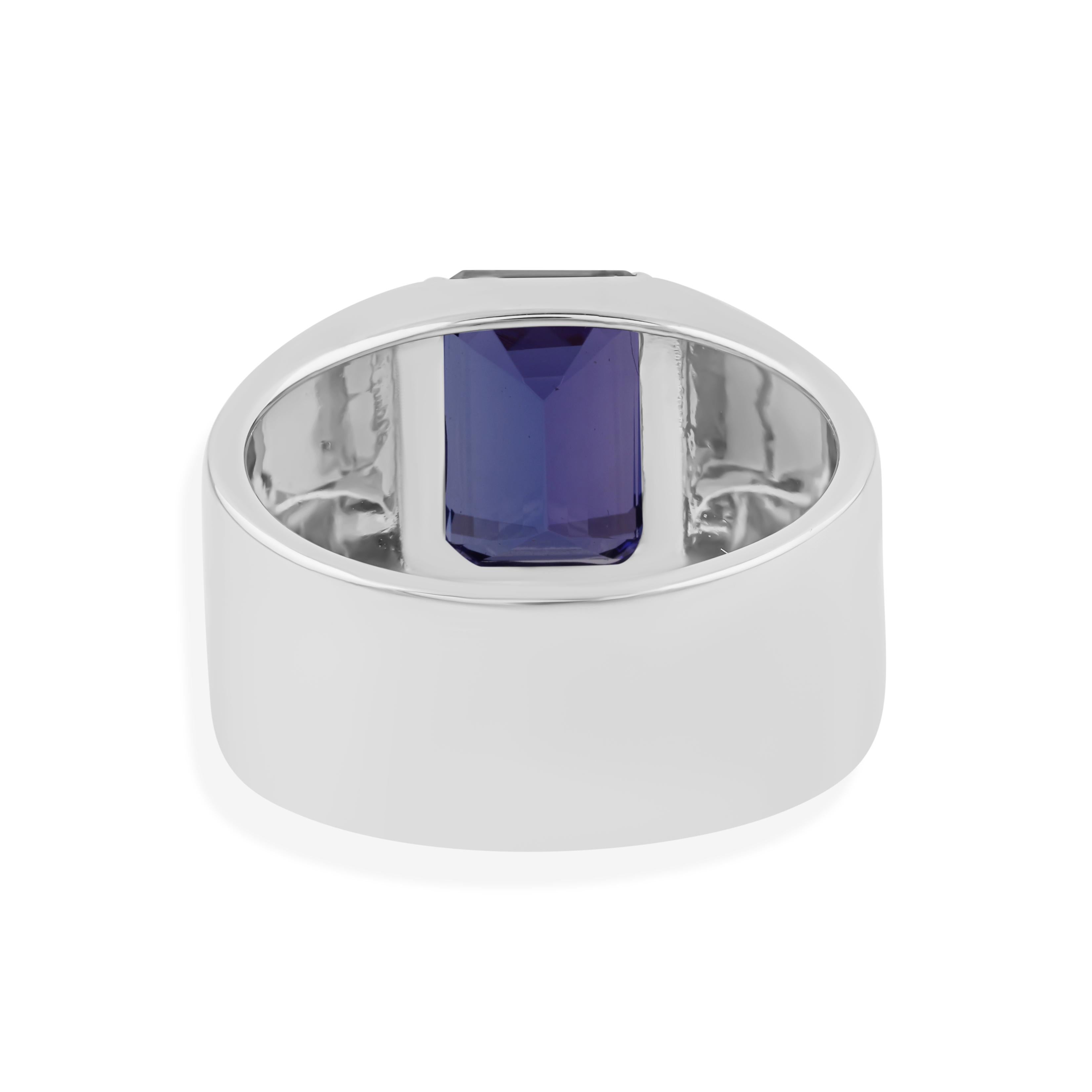 Natürlicher 4,70 Karat Smaragdschliff Tansanit Edelstein 18 Karat Weißgold Band Ring im Angebot 5
