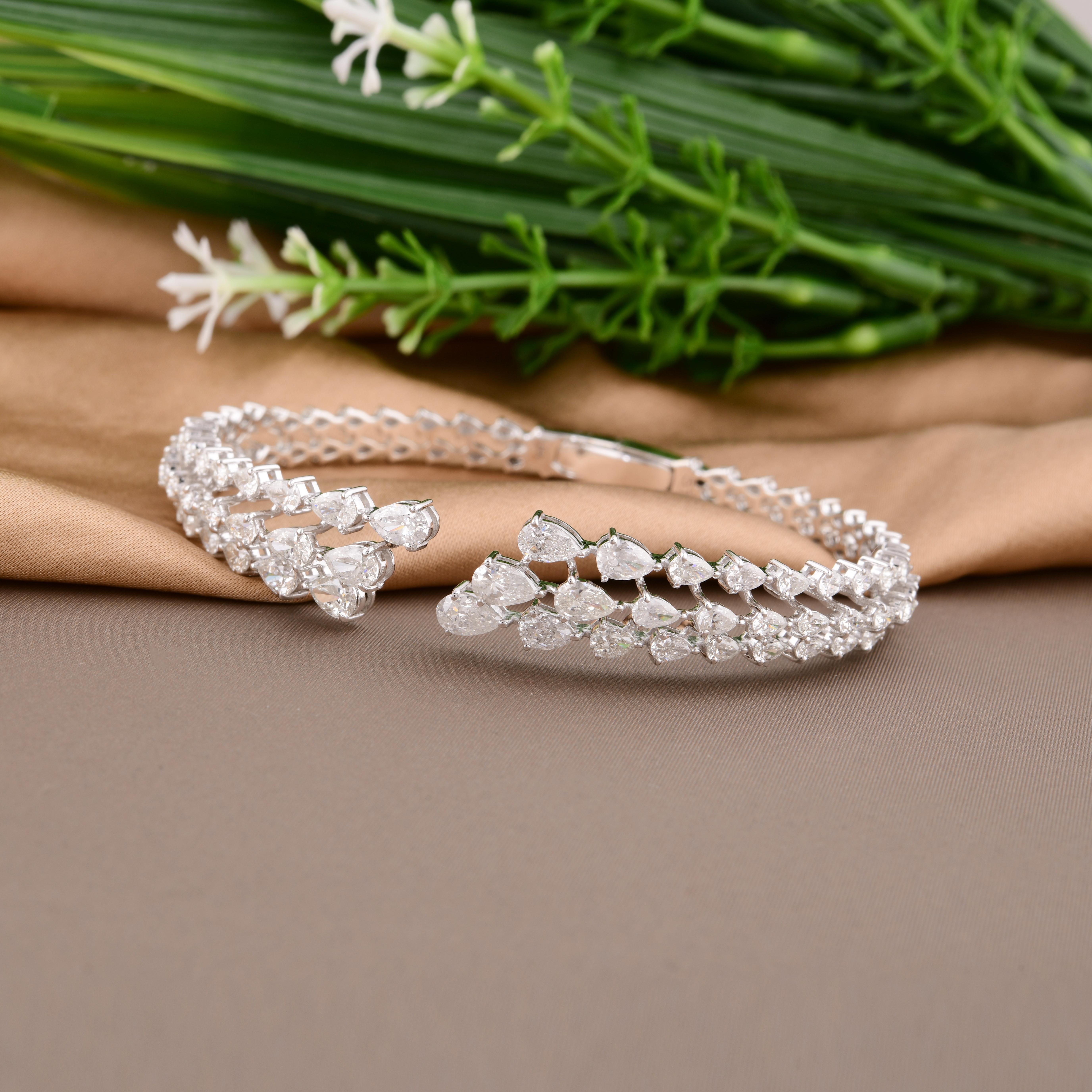 Modern Natural 4.70 Carat Pear Diamond Cuff Bangle Bracelet 14 Karat White Gold Jewelry For Sale