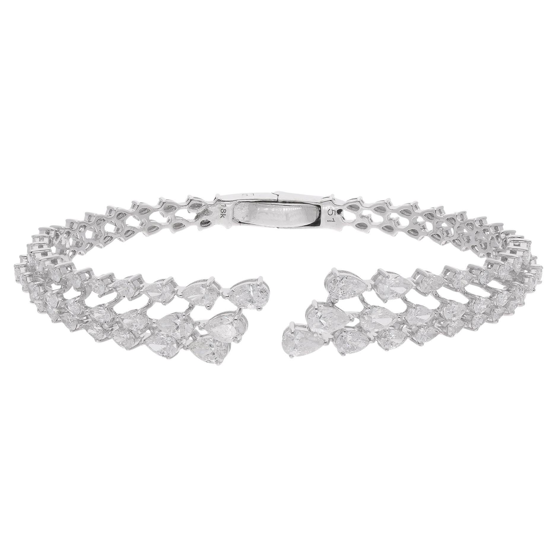Natural 4.70 Carat Pear Diamond Cuff Bangle Bracelet 14 Karat White Gold Jewelry For Sale