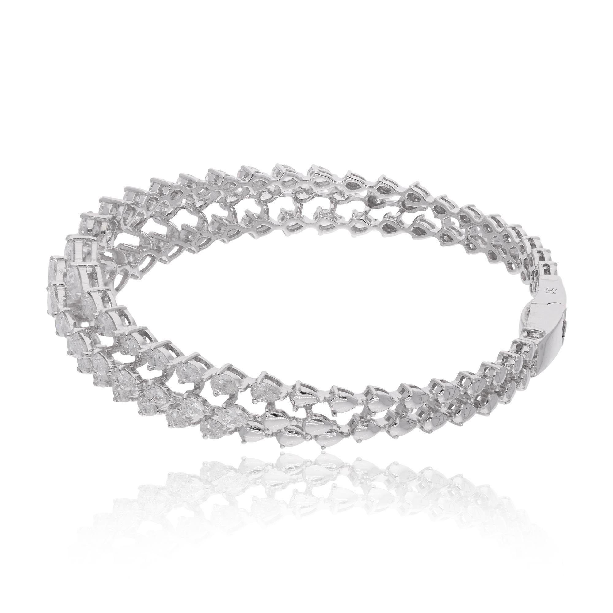 Women's Natural 4.70 Carat Pear Diamond Cuff Bangle Bracelet 18 Karat White Gold Jewelry For Sale