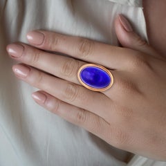 Natural 47.01 Carat Blue Lapis Lazuli in 18K Rose & White Gold Oval Bezel Ring