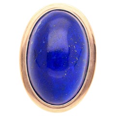 Natural 47.01 Carat Blue Lapis Lazuli in 18K Rose & White Gold Oval Bezel Ring