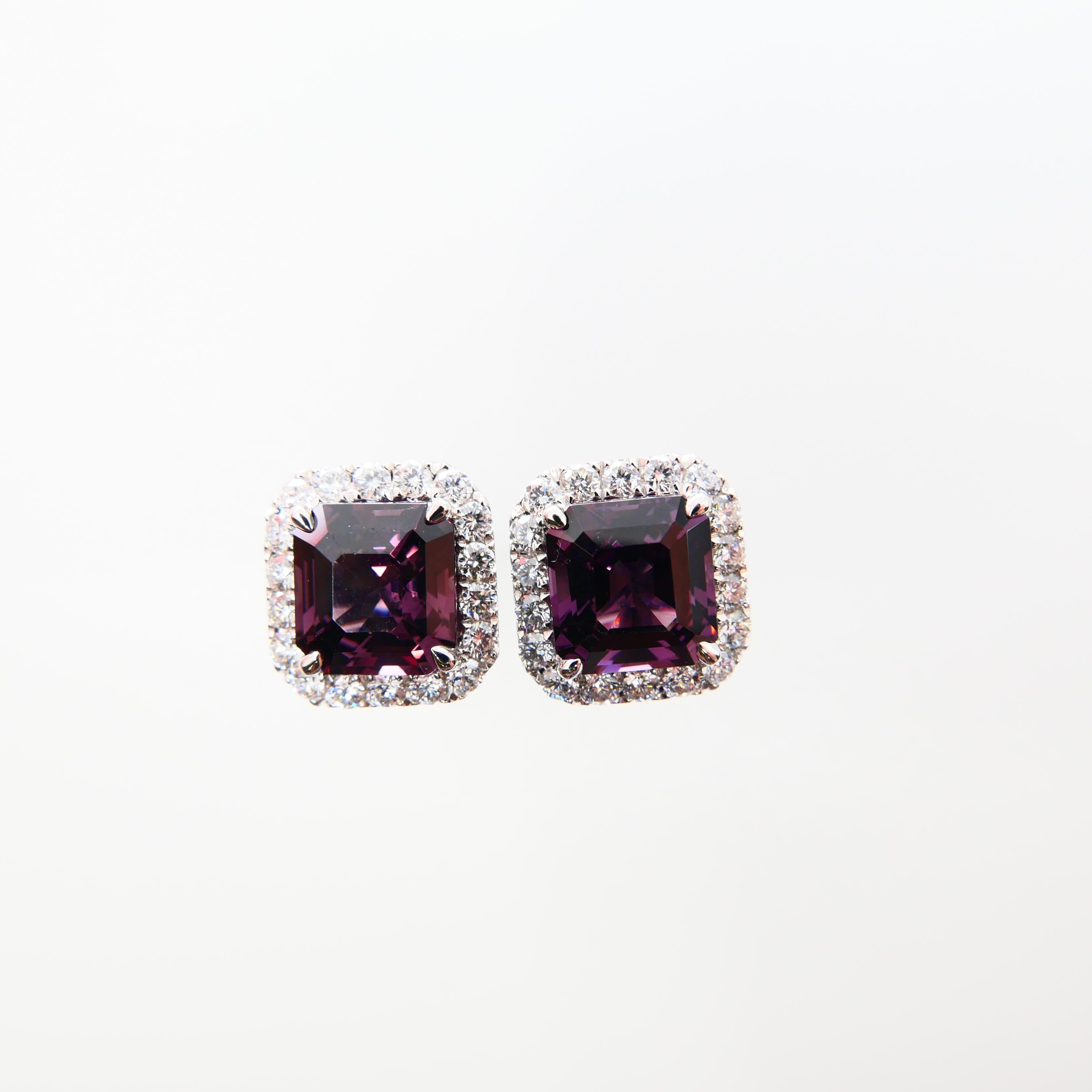 Natural 4.73 Carat Purple Asscher Step Cut Spinels & 0.67 Carat Diamond Earrings 5