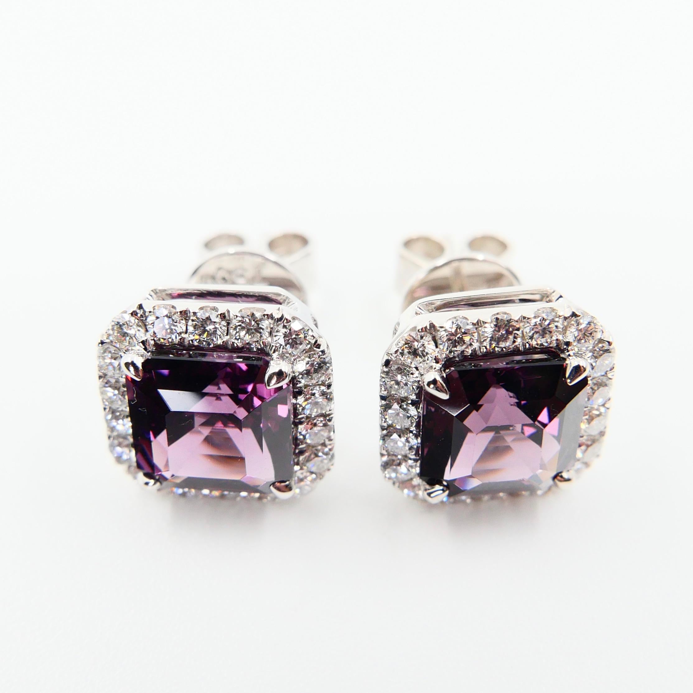 Asscher Cut Natural 4.73 Carat Purple Asscher Step Cut Spinels & 0.67 Carat Diamond Earrings