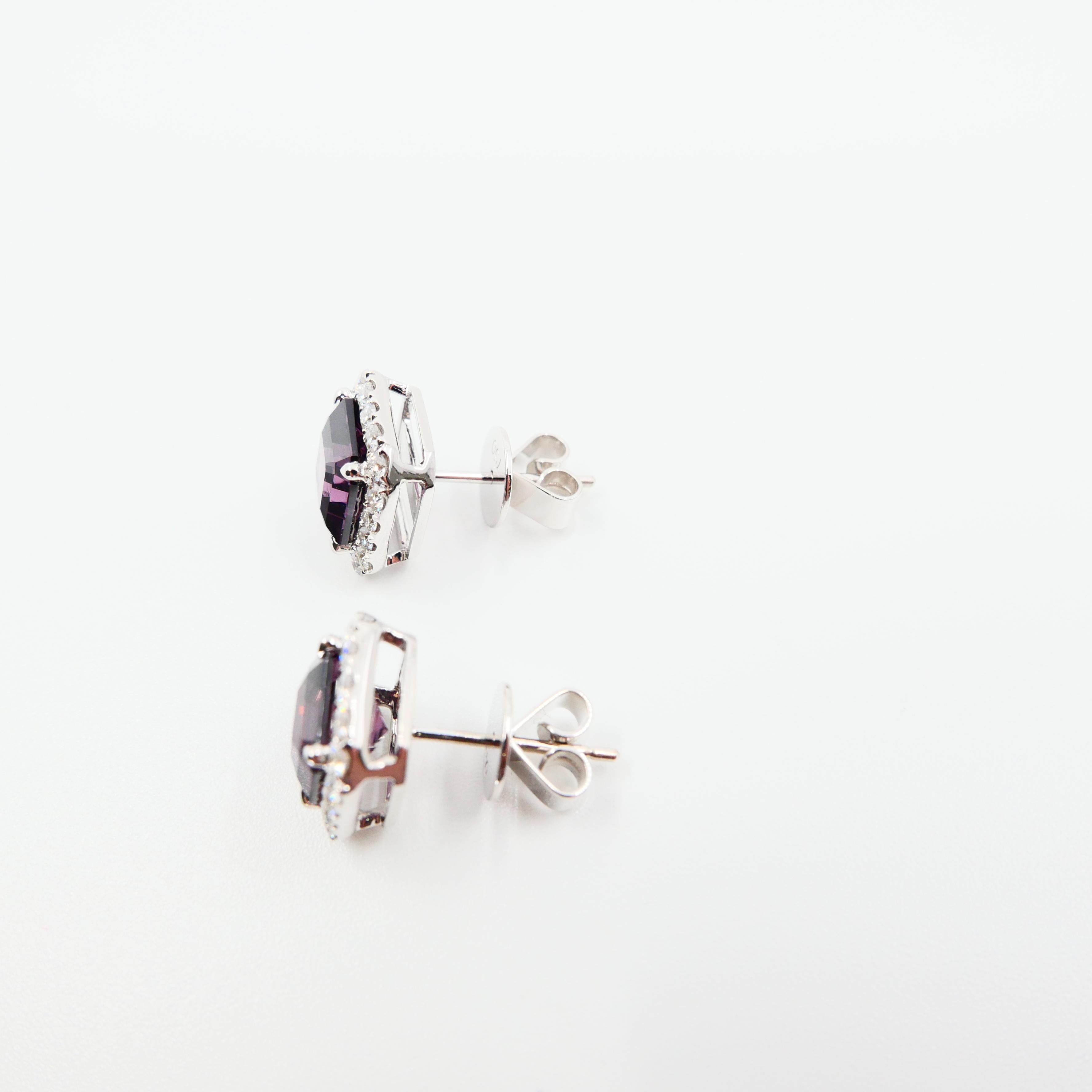 Natural 4.73 Carat Purple Asscher Step Cut Spinels & 0.67 Carat Diamond Earrings 1