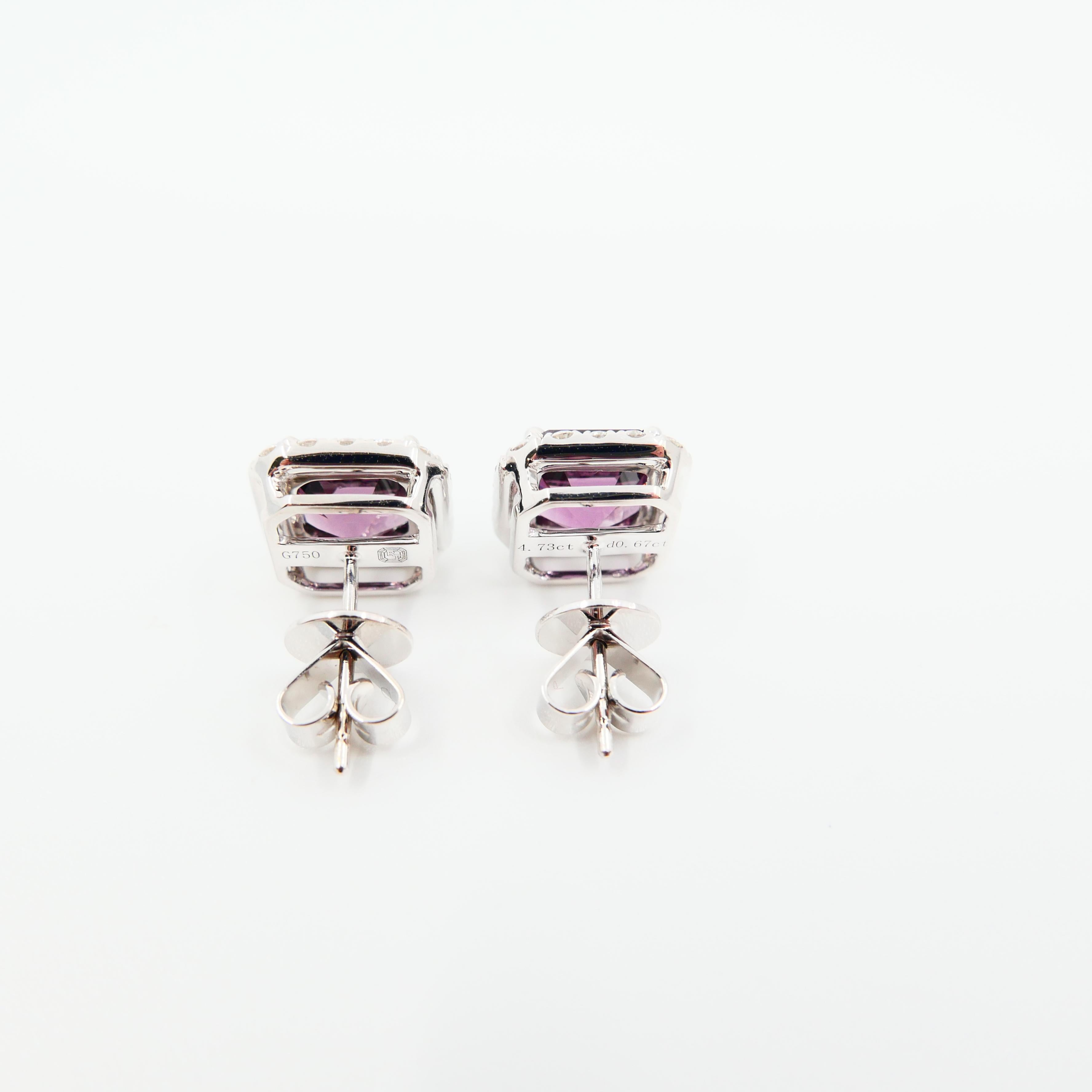 Natural 4.73 Carat Purple Asscher Step Cut Spinels & 0.67 Carat Diamond Earrings 2