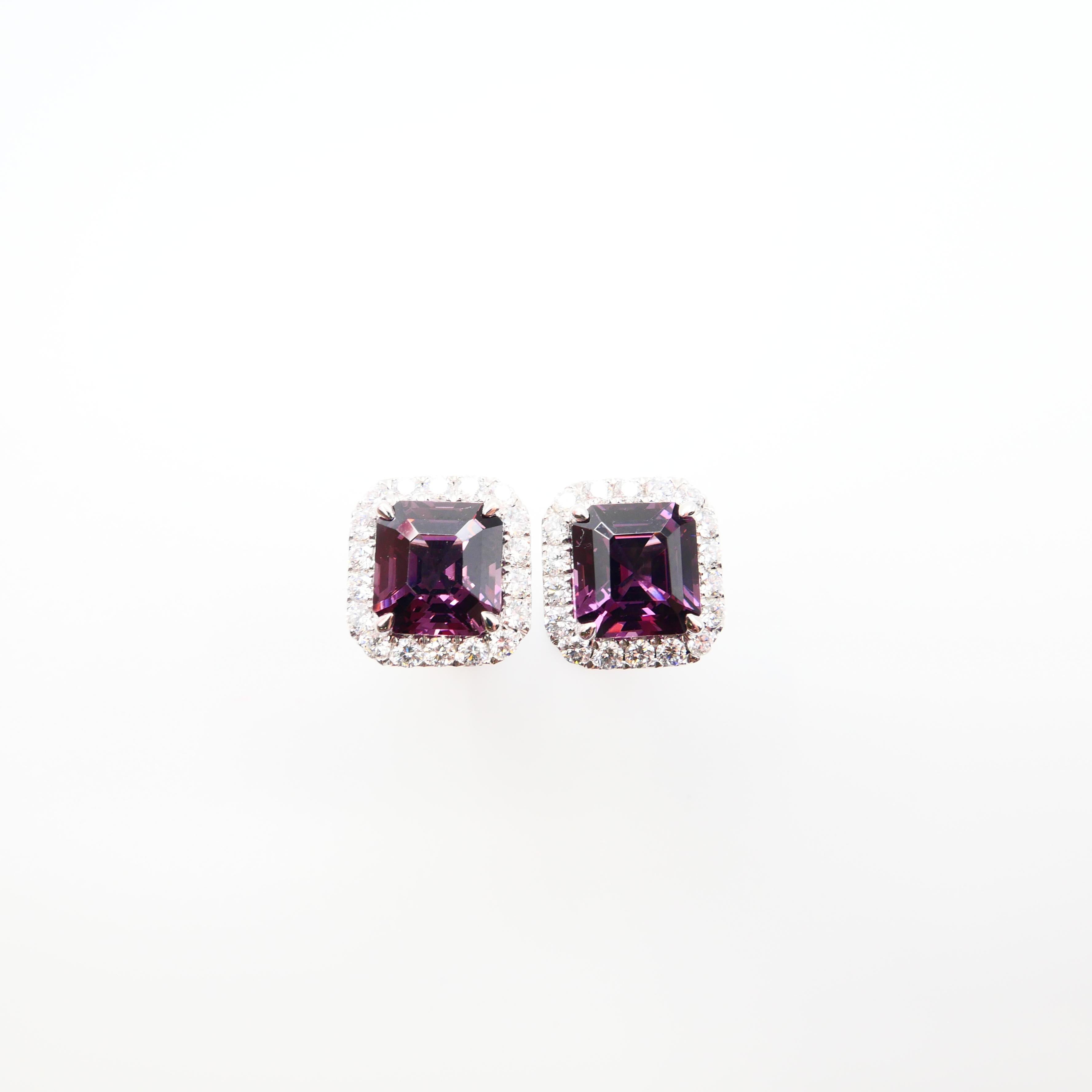 Natural 4.73 Carat Purple Asscher Step Cut Spinels & 0.67 Carat Diamond Earrings 4