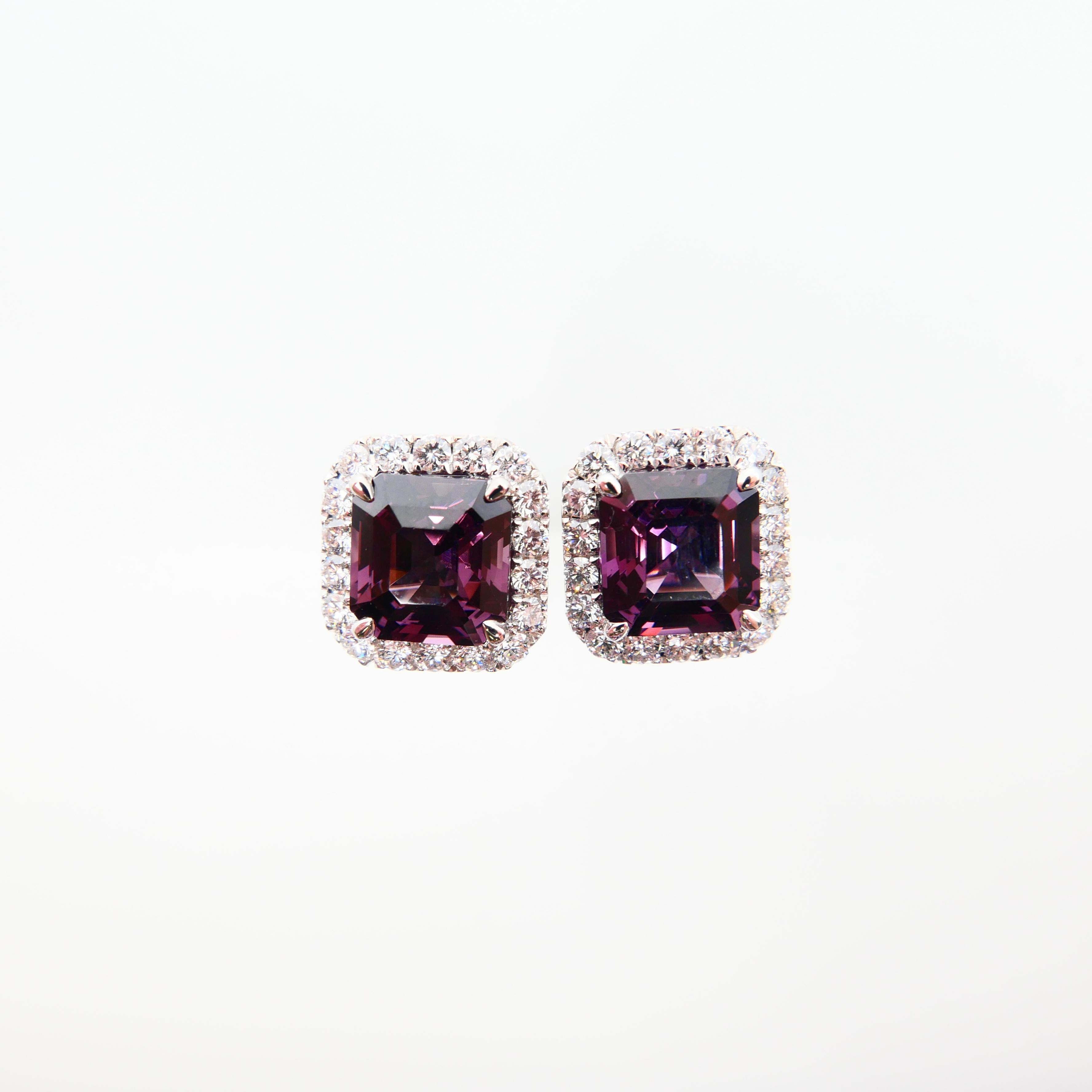 Natural 4.73 Carat Purple Asscher Step Cut Spinels & 0.67 Carat Diamond Earrings 7