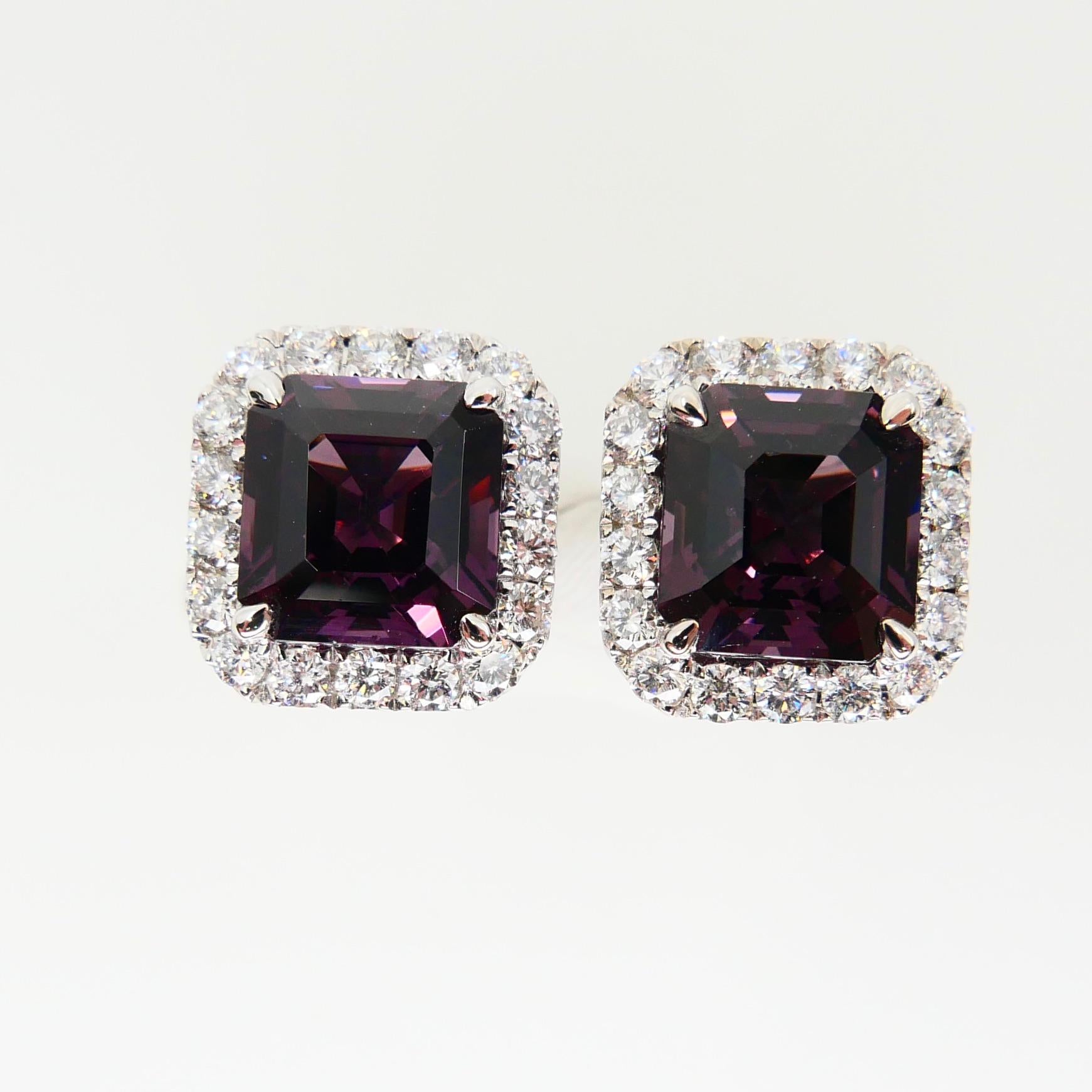 Natural 4.73 Carat Purple Asscher Step Cut Spinels & 0.67 Carat Diamond Earrings 8