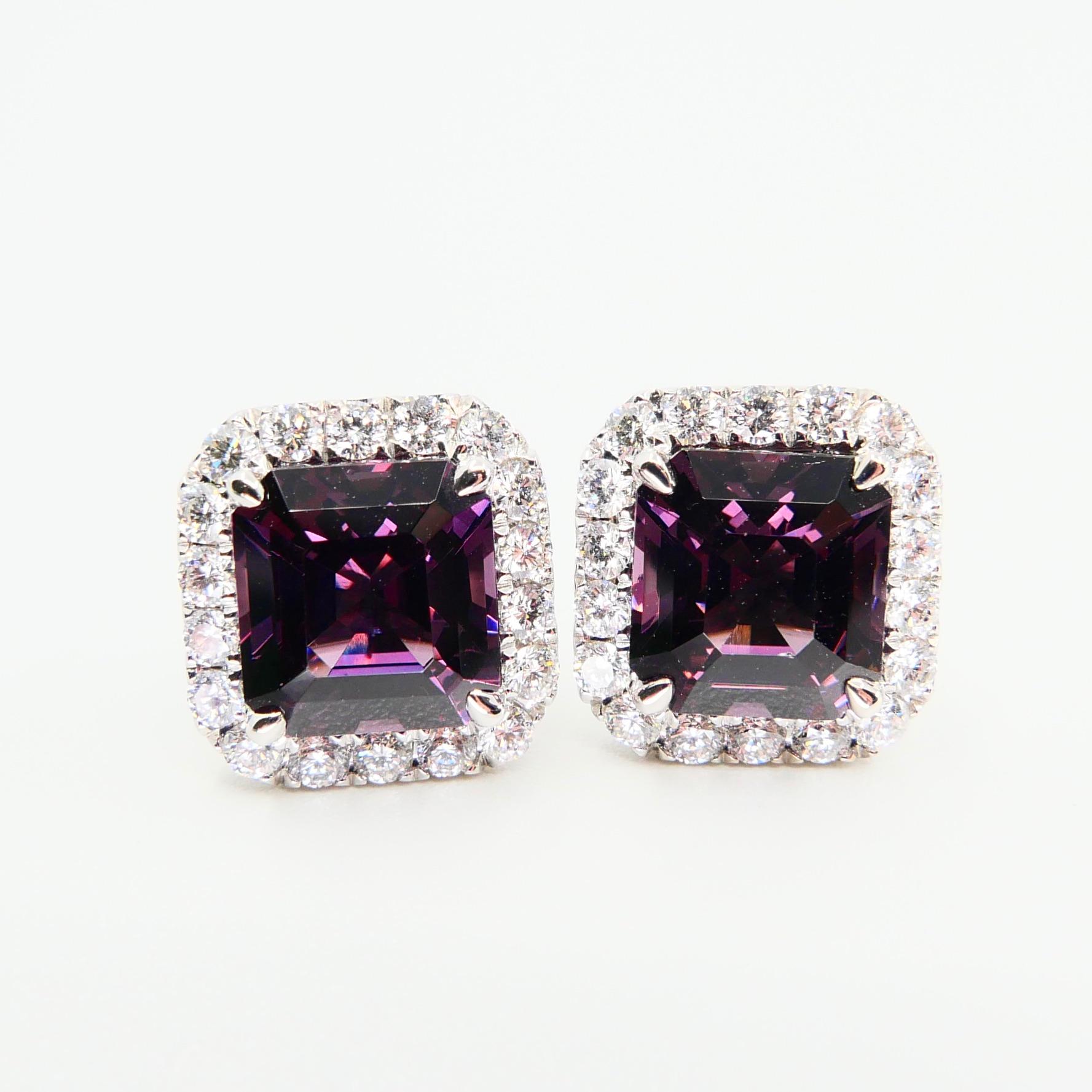 Natural 4.73 Carat Purple Asscher Step Cut Spinels & 0.67 Carat Diamond Earrings 9