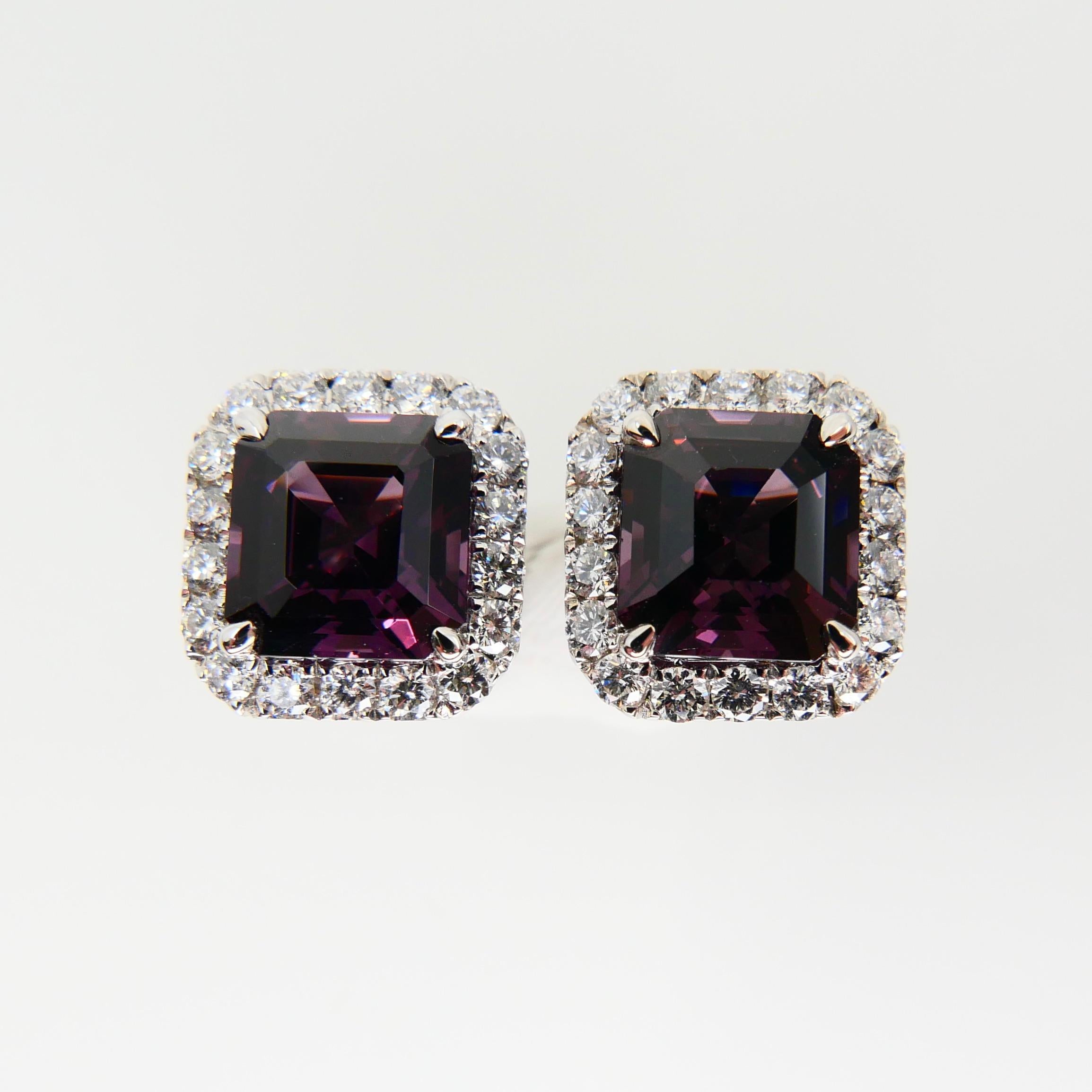 Natural 4.73 Carat Purple Asscher Step Cut Spinels & 0.67 Carat Diamond Earrings 10