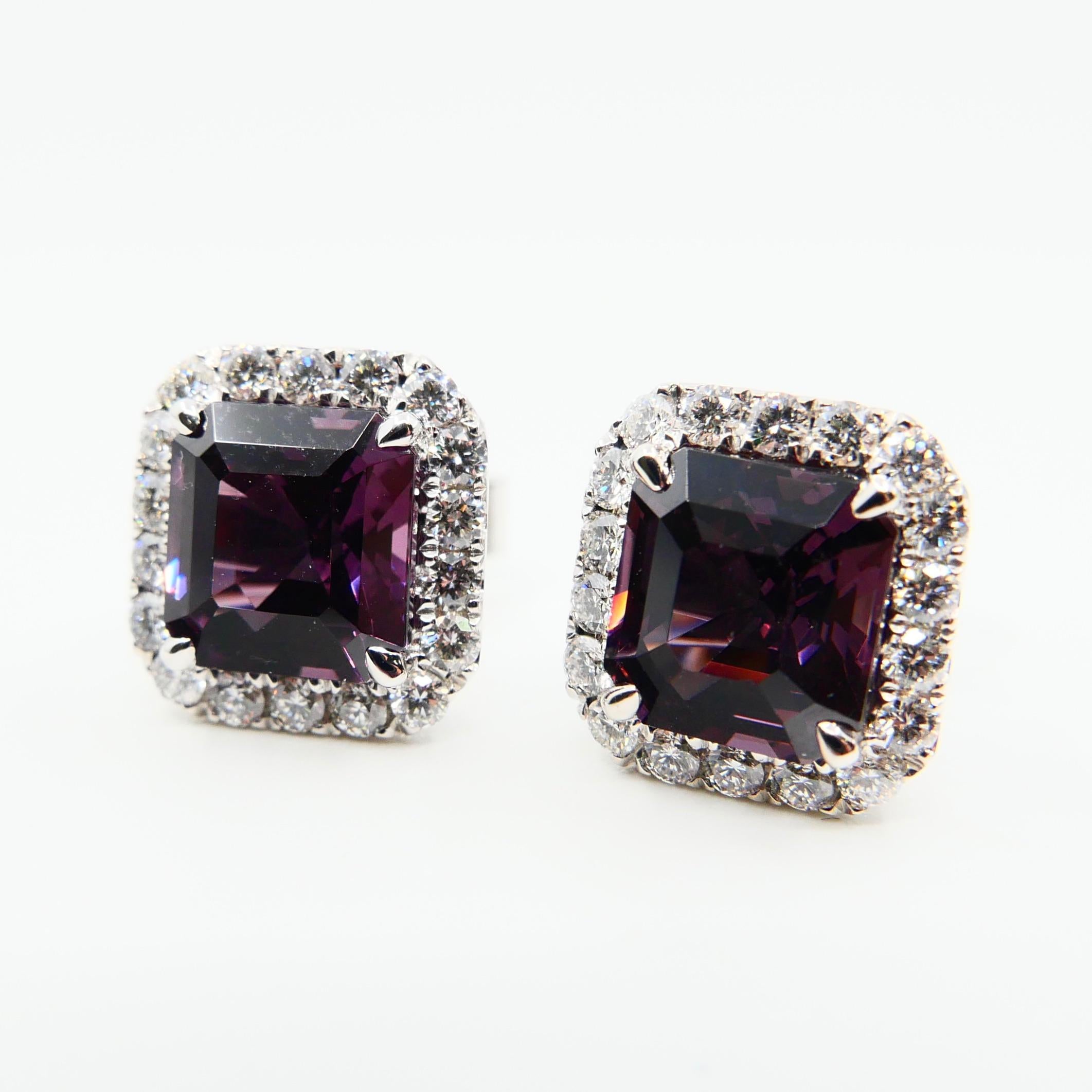 Natural 4.73 Carat Purple Asscher Step Cut Spinels & 0.67 Carat Diamond Earrings In New Condition In Hong Kong, HK