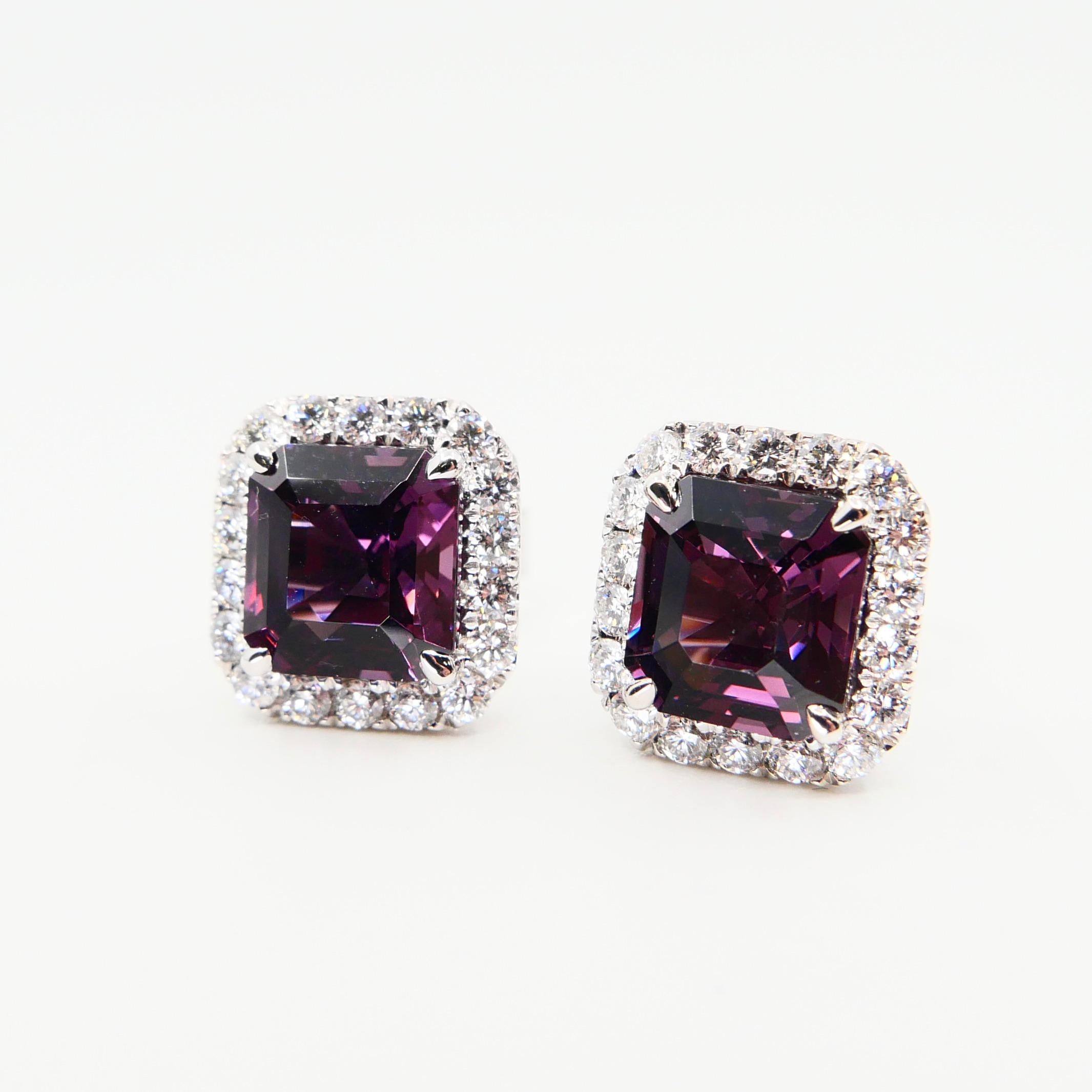 Women's Natural 4.73 Carat Purple Asscher Step Cut Spinels & 0.67 Carat Diamond Earrings