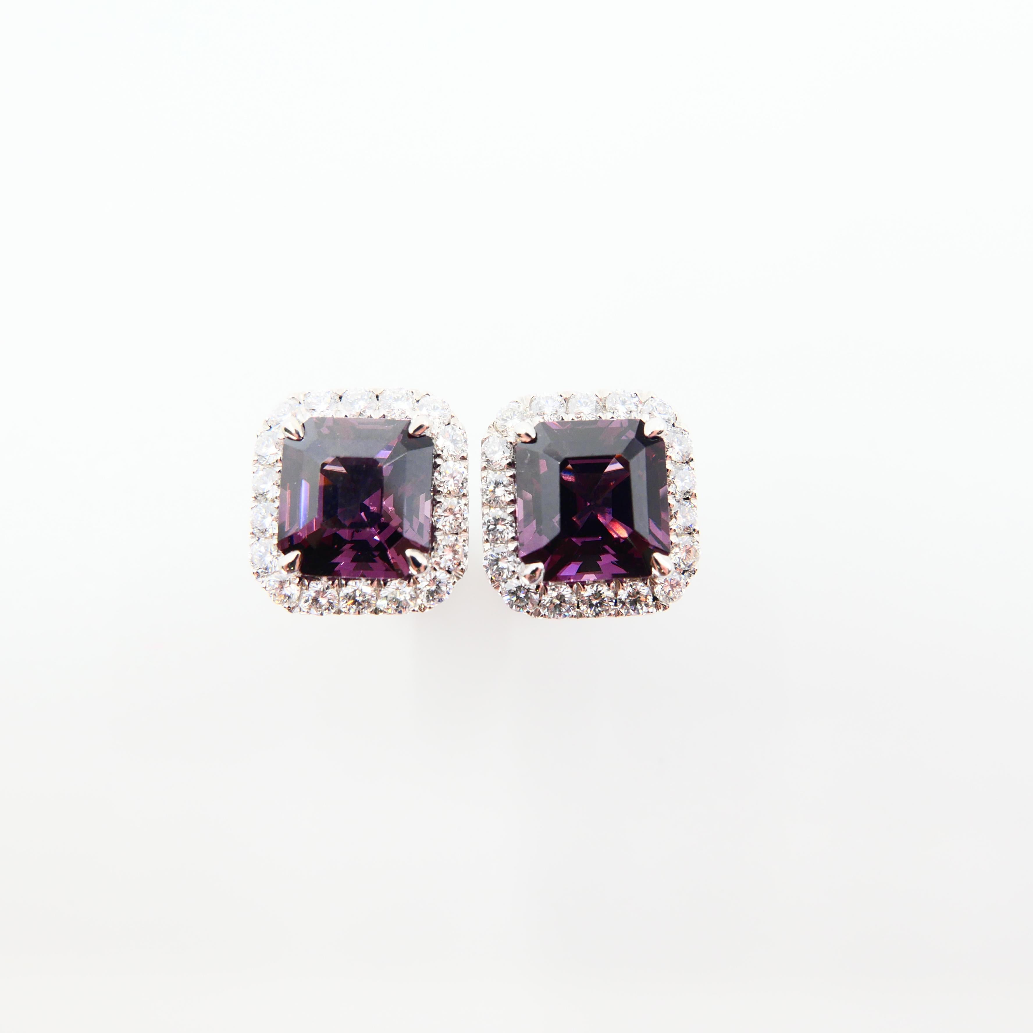 Natural 4.73 Carat Purple Asscher Step Cut Spinels & 0.67 Carat Diamond Earrings 3