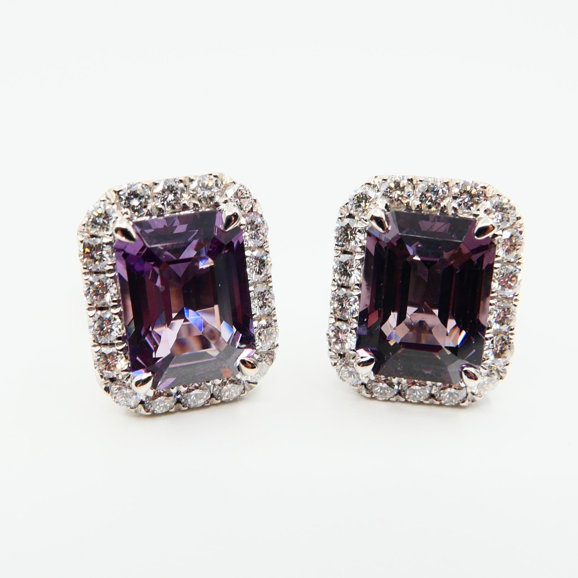 Natural 4.73 Carat Purple Step Cut Spinels and 0.67 Carat Diamond Earrings For Sale 5