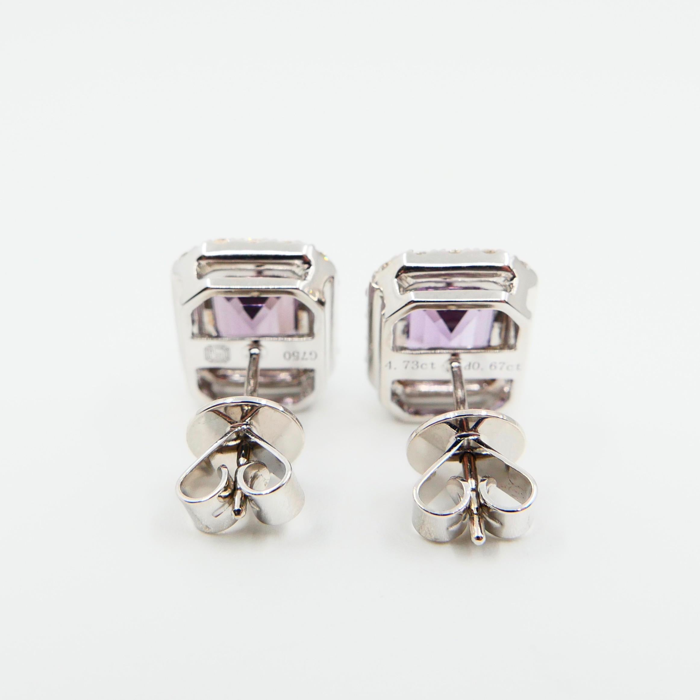 Natural 4.73 Carat Purple Step Cut Spinels and 0.67 Carat Diamond Earrings In New Condition For Sale In Hong Kong, HK