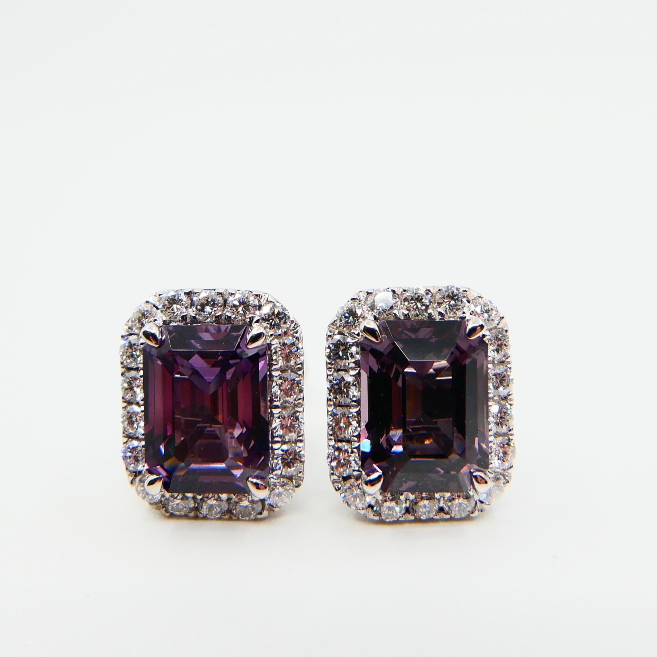 Natural 4.73 Carat Purple Step Cut Spinels and 0.67 Carat Diamond Earrings For Sale 2