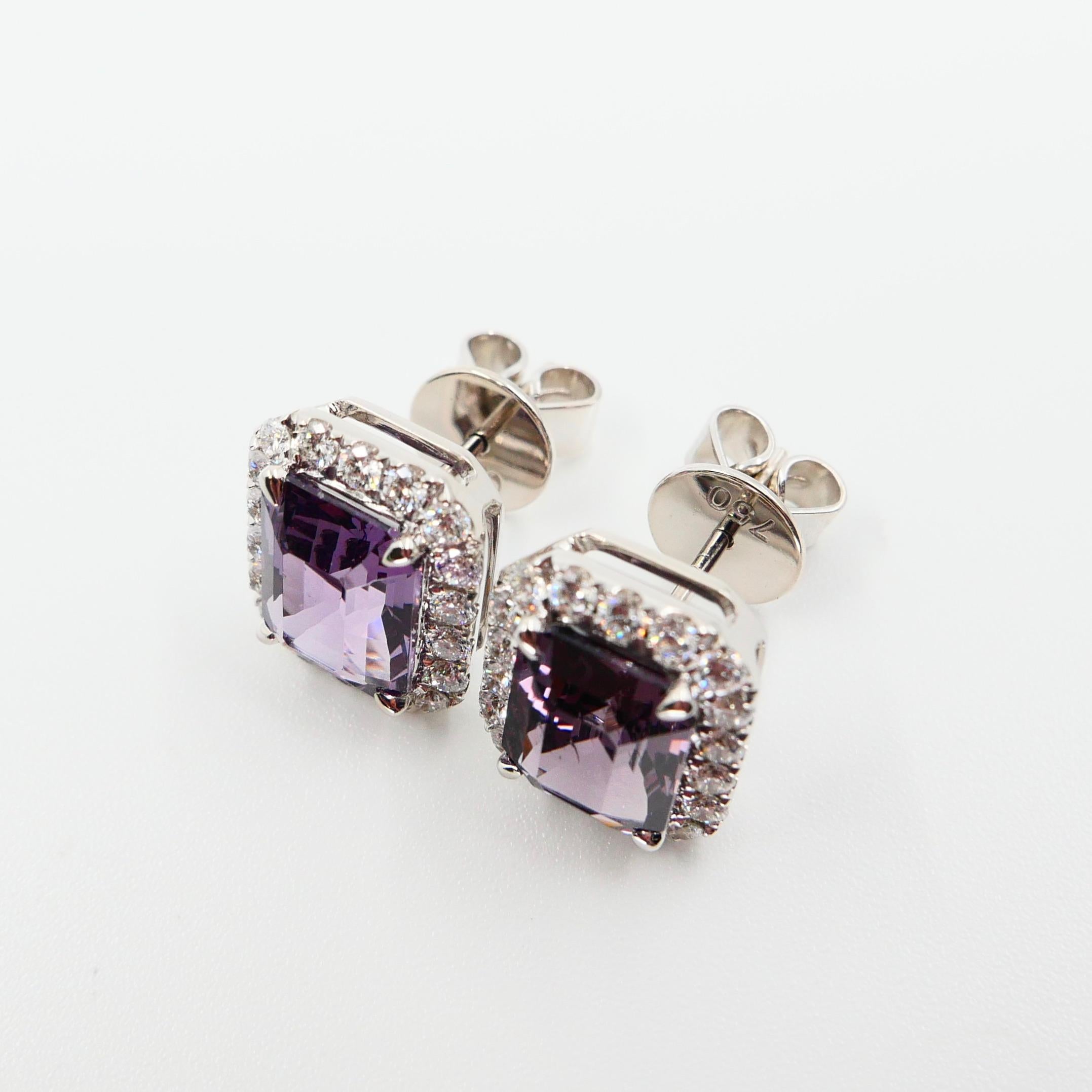 Natural 4.73 Carat Purple Step Cut Spinels and 0.67 Carat Diamond Earrings For Sale 3