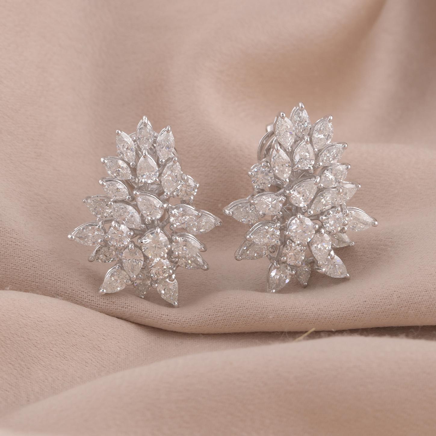 Modern Natural 4.75 Carat Diamond Cluster Earrings 18 Karat White Gold Handmade Jewelry For Sale